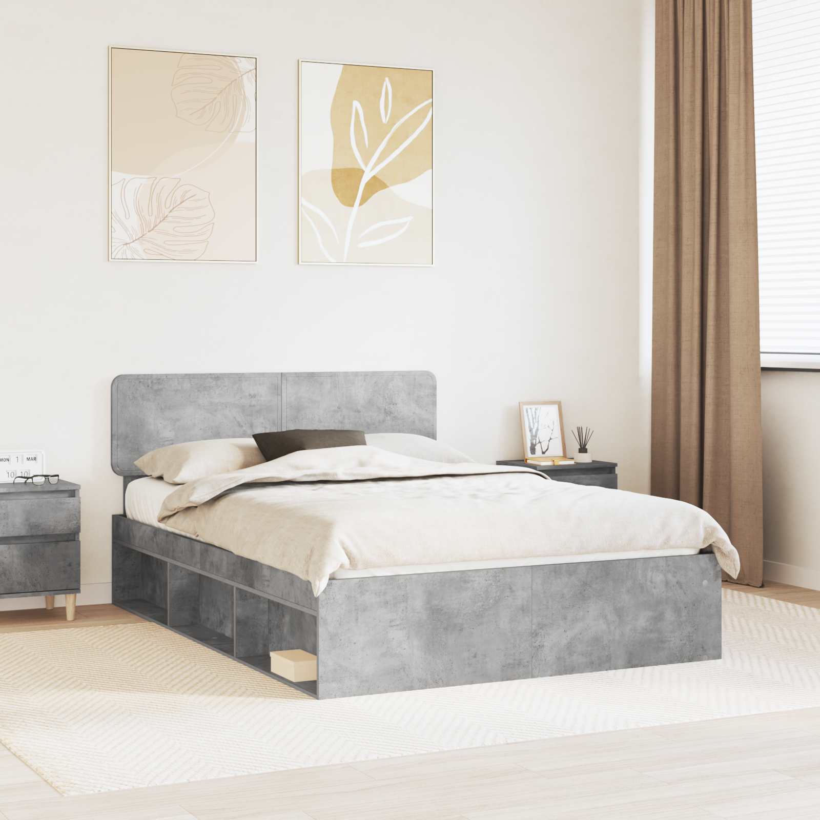 Bettrahmen Beton Grau 150 x 200 cm Massives Kiefernholz