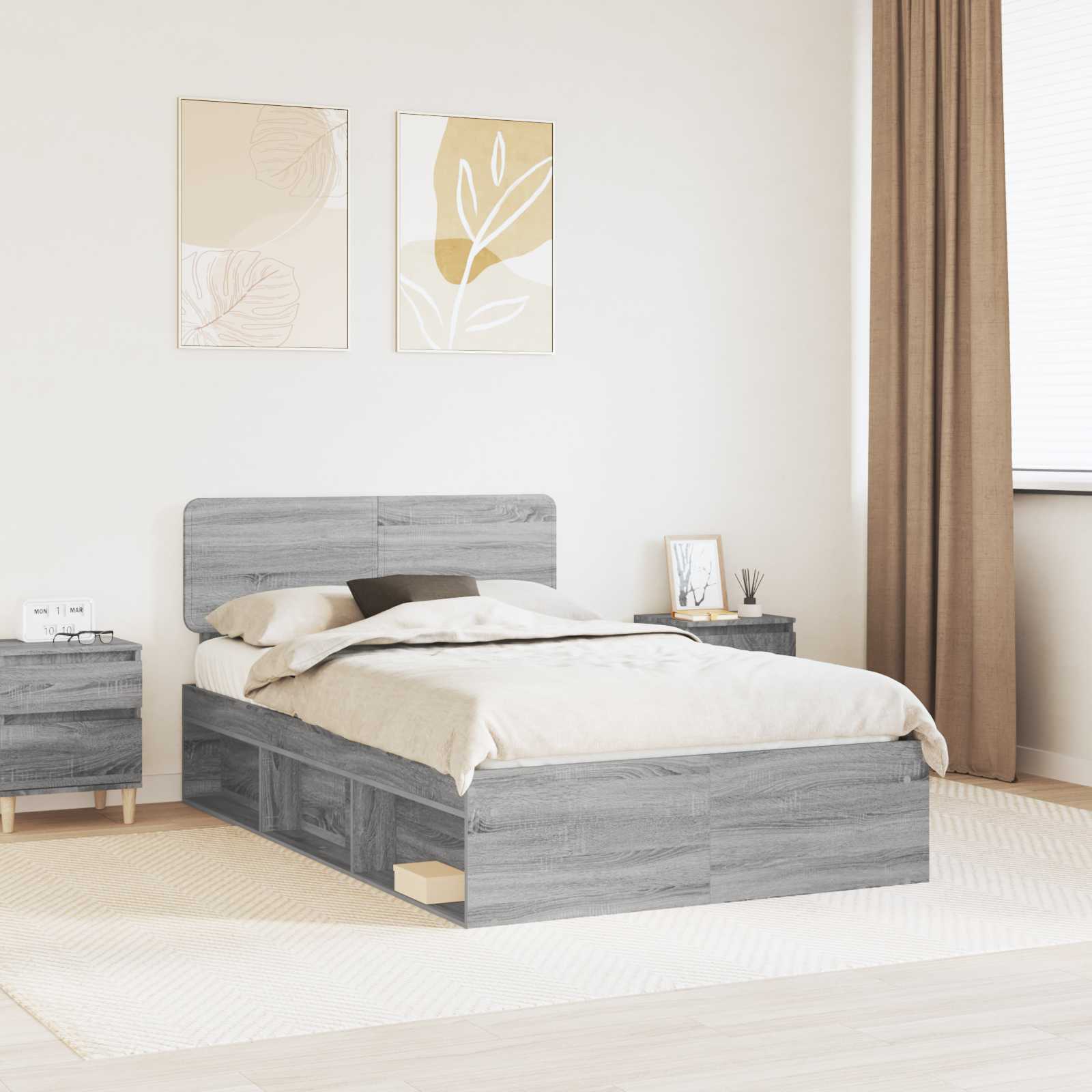 Bettrahmen Graues Sonoma 120 x 200 cm Massives Kiefernholz