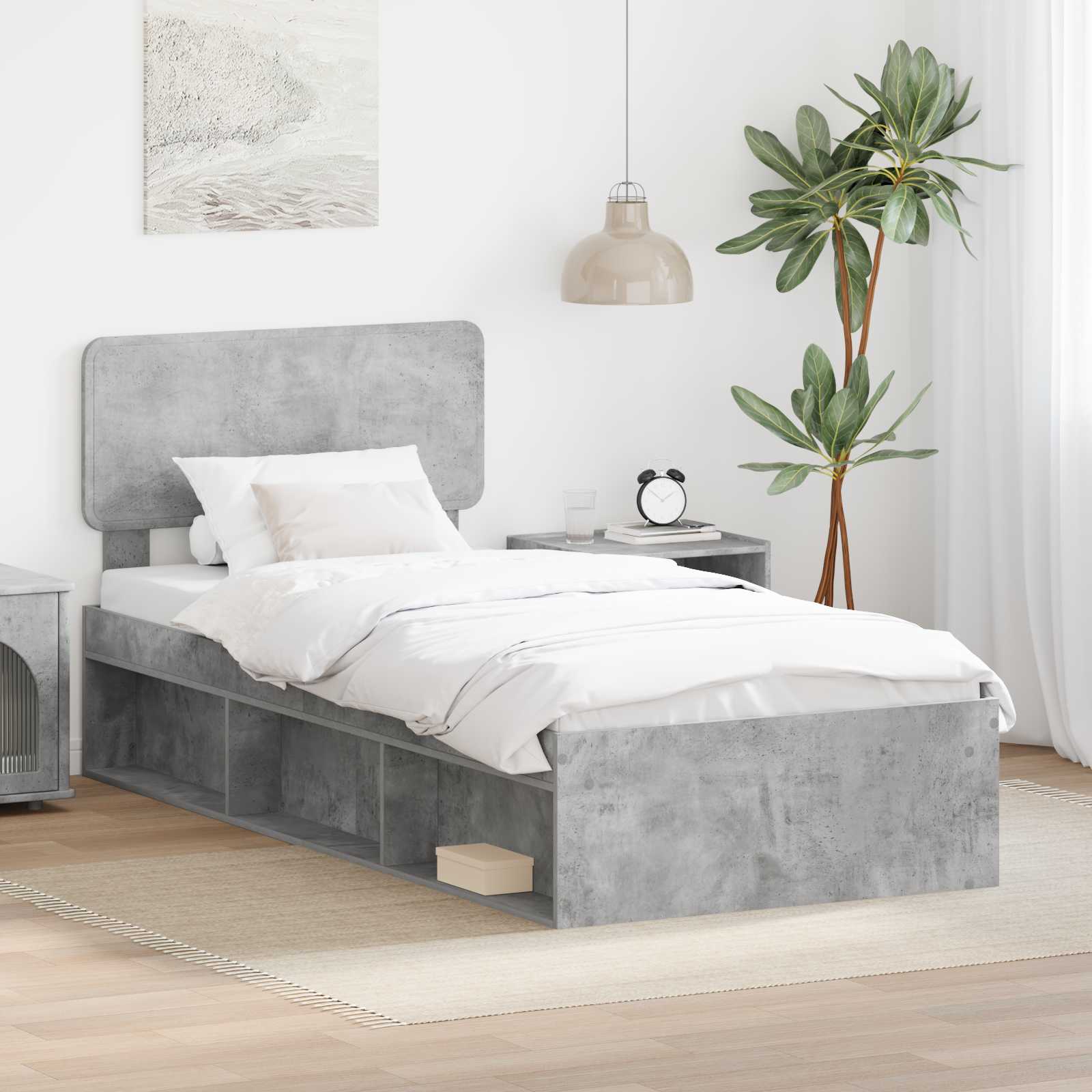 Bettrahmen Beton Grau 100 x 200 cm Massives Kiefernholz