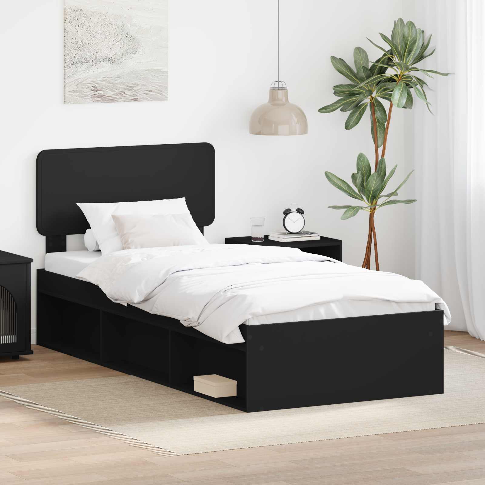 Bettrahmen Schwarz 90 x 200 cm Massives Kiefernholz