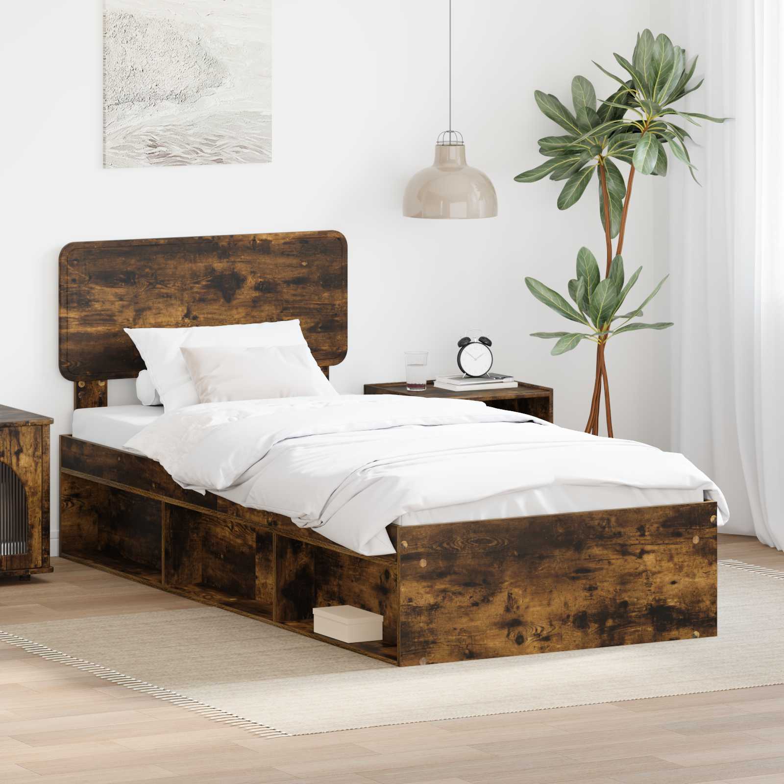 Bettrahmen Geräucherte Eiche 90 x 190 cm Massives Kiefernholz