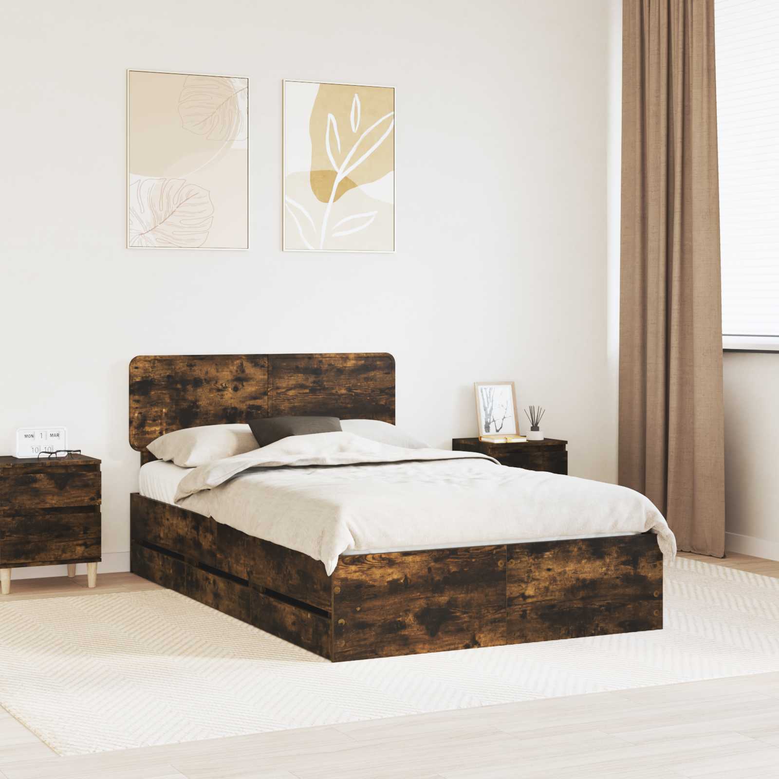 Bettrahmen Geräucherte Eiche 120 x 190 cm Holzwerkstoff