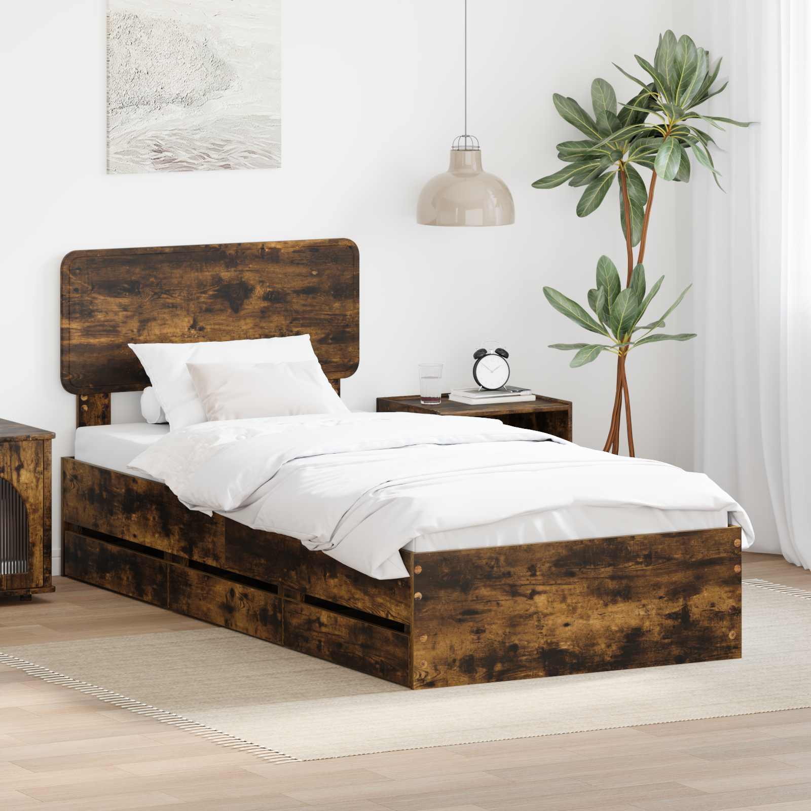 Bettrahmen Geräucherte Eiche 90 x 190 cm Holzwerkstoff