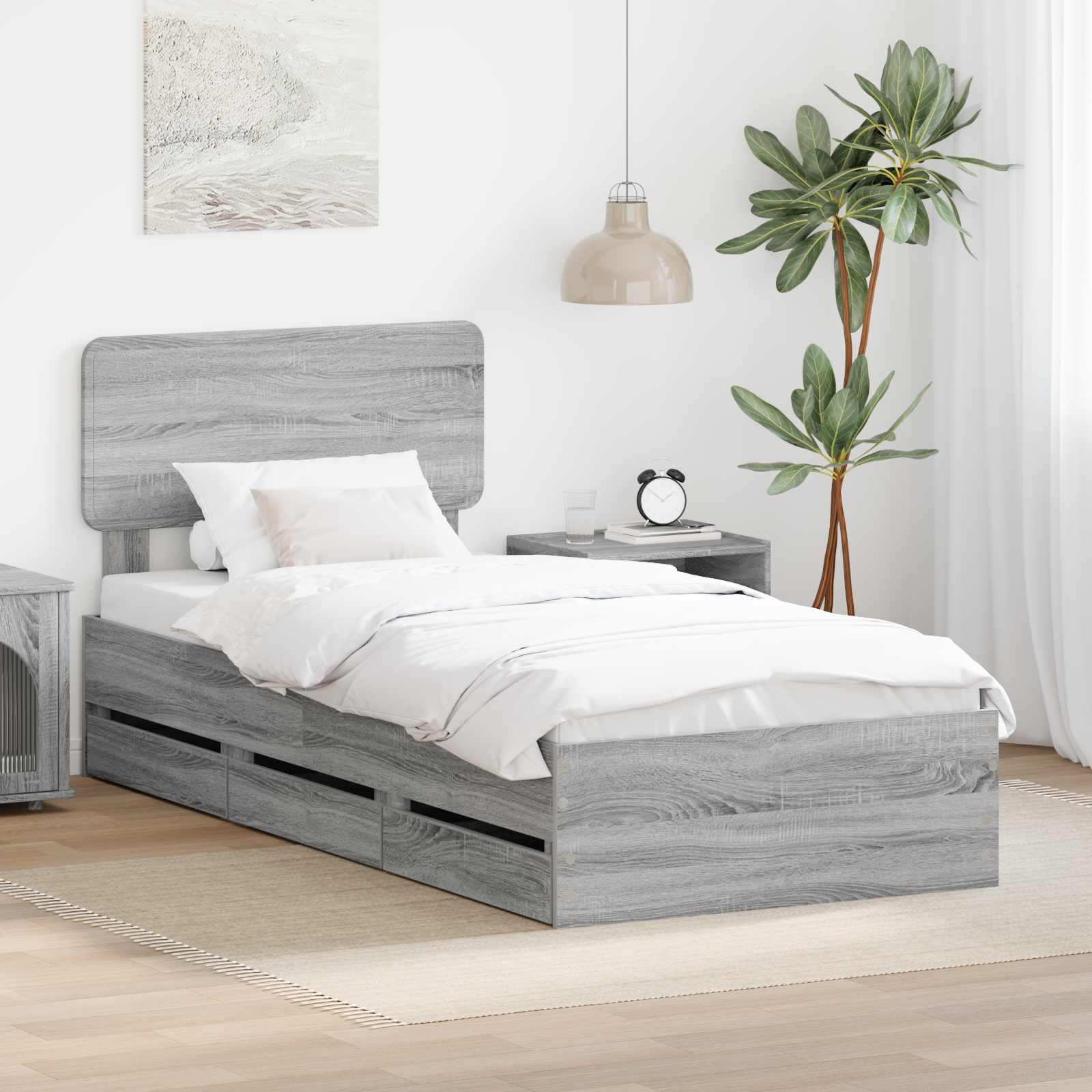 Bettrahmen mit Kopfteil Graues Sonoma 75 x 190 cm Holzwerkstoff