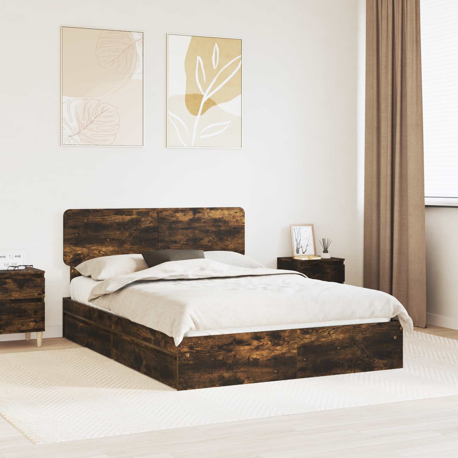 Aufbewahrungsbett Geräucherte Eiche 160 x 200 cm Holzwerkstoff