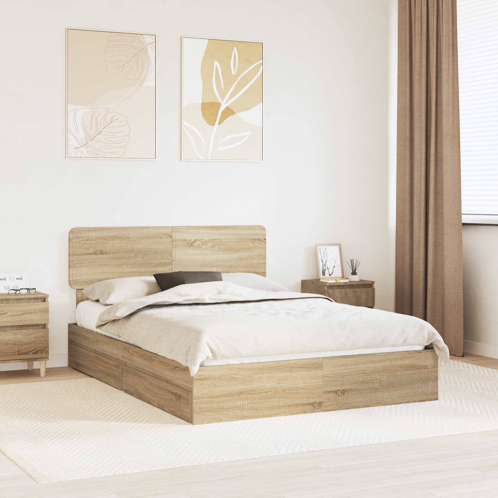 Aufbewahrungsbett Sonoma-Eiche 140 x 190 cm Holzwerkstoff