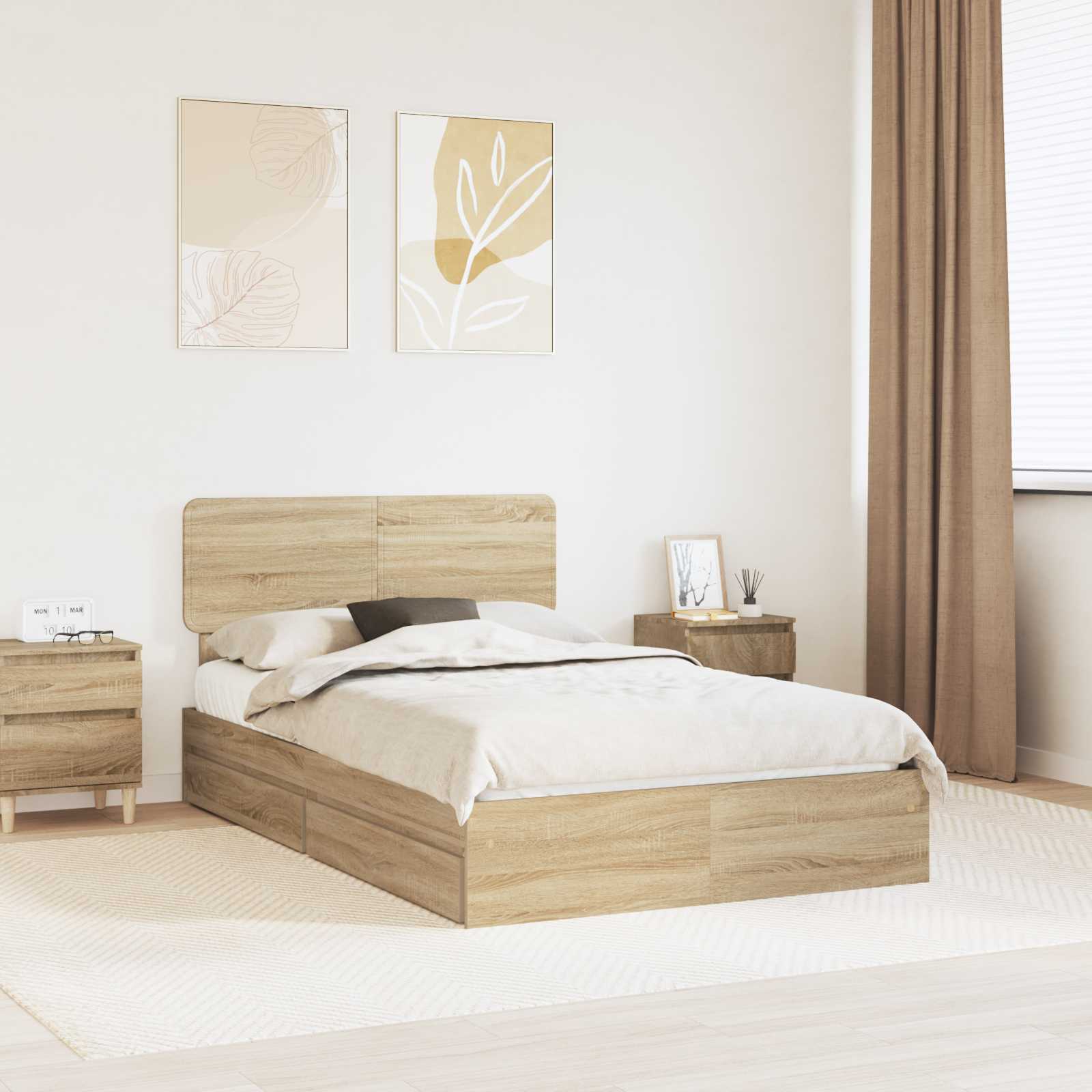 Aufbewahrungsbett Sonoma-Eiche 135 x 190 cm Holzwerkstoff