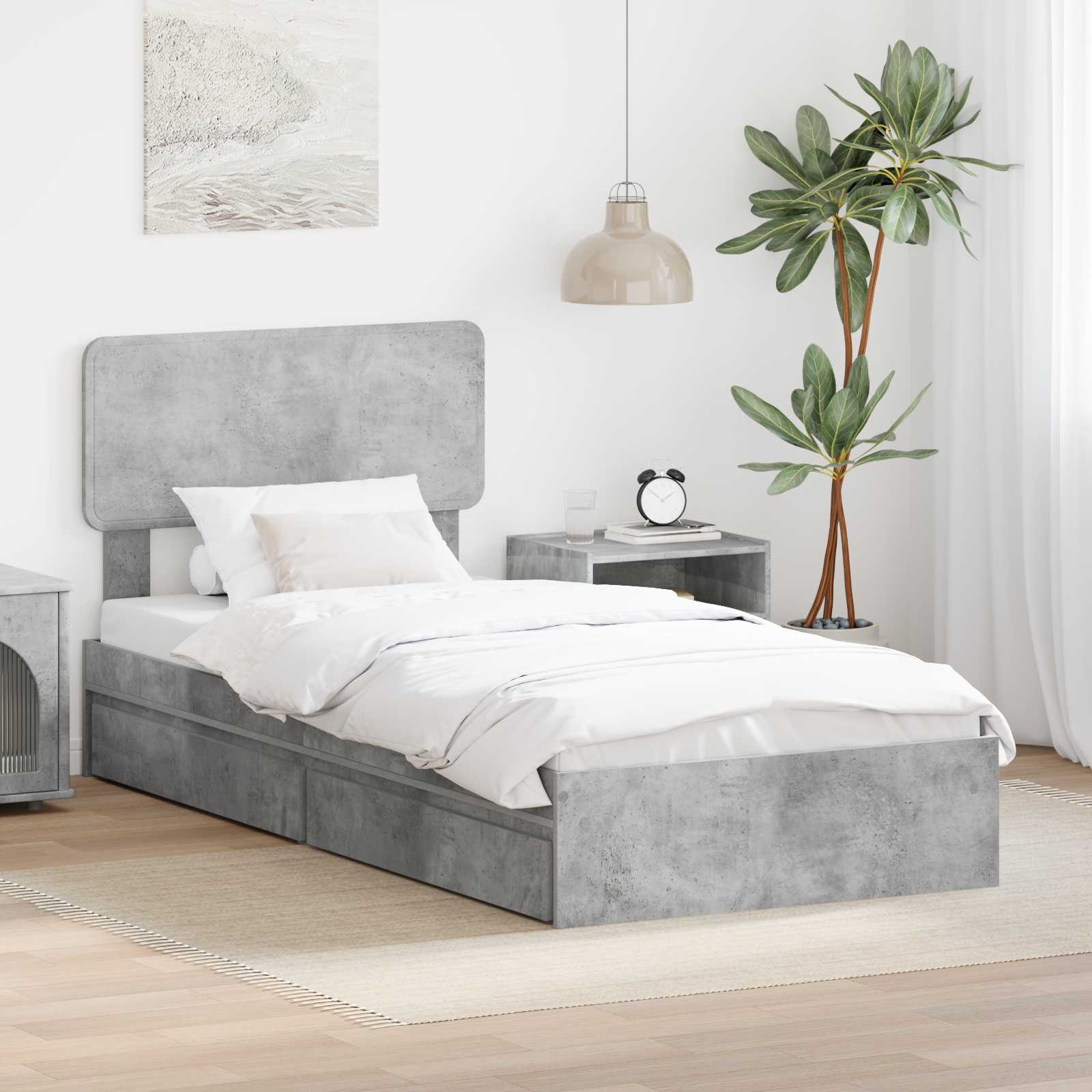 Aufbewahrungsbett Beton Grau 90 x 190 cm Holzwerkstoff