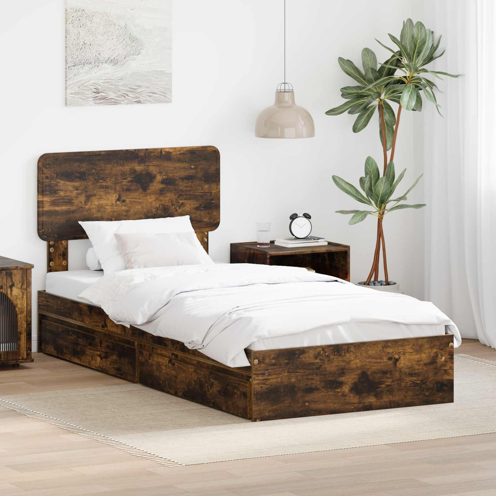 Aufbewahrungsbett Geräucherte Eiche 90 x 190 cm Holzwerkstoff