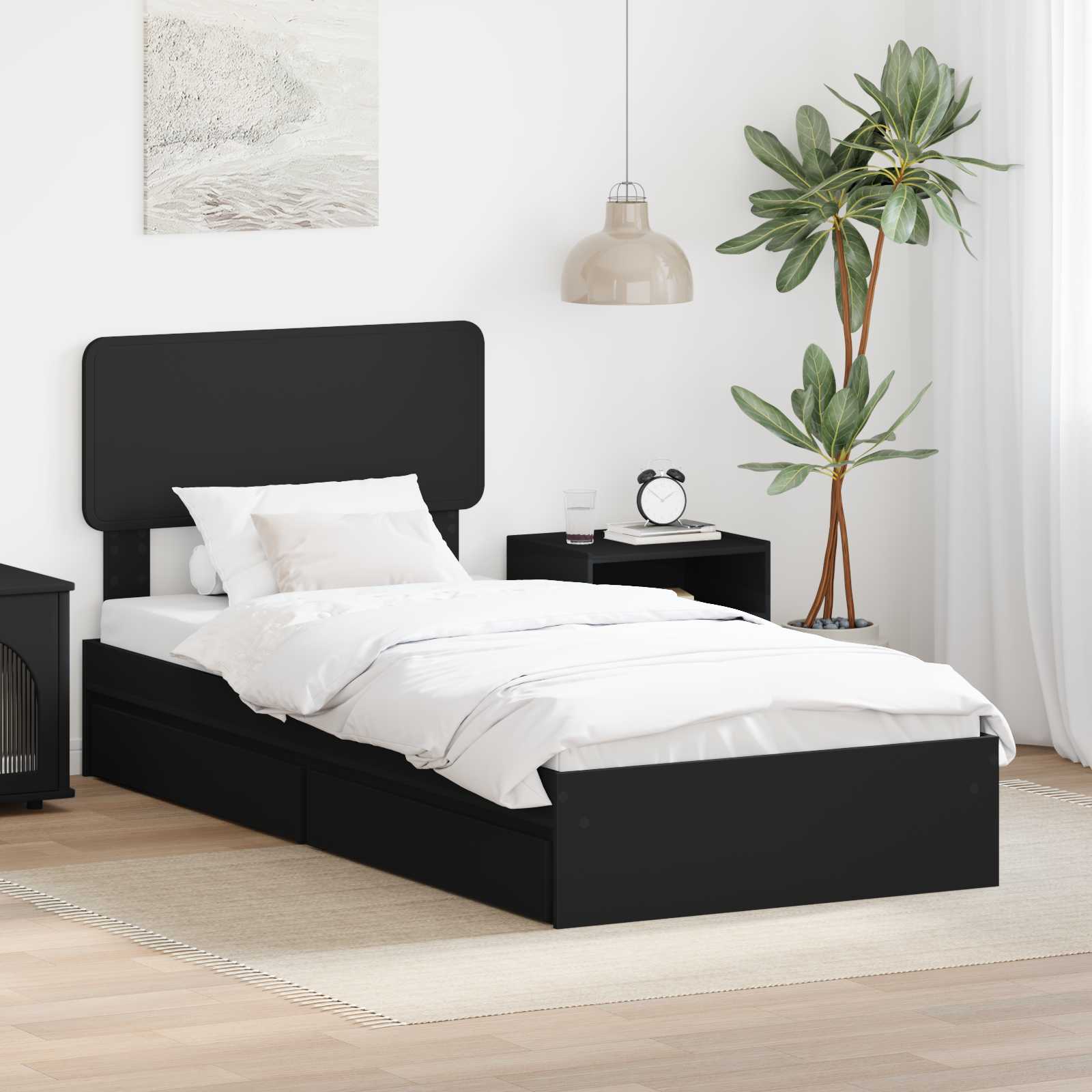 Aufbewahrungsbett Verstellbar Schwarz 75 x 190 cm Holzwerkstoff