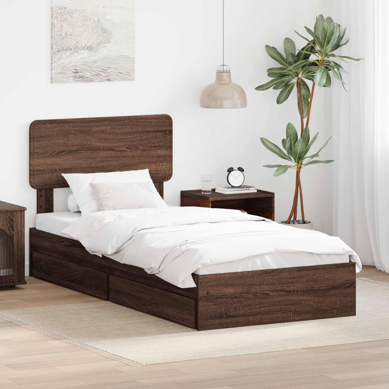 Aufbewahrungsbett Braun Eichen-Optik 75 x 190 cm Holzwerkstoff