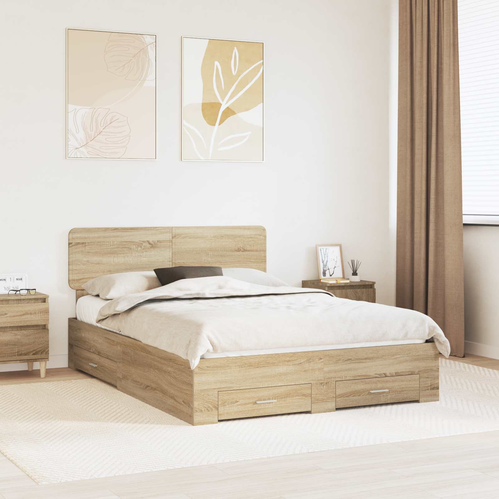 Bettrahmen mit Kopfteil Sonoma-Eiche 140 x 190 cm Holzwerkstoff