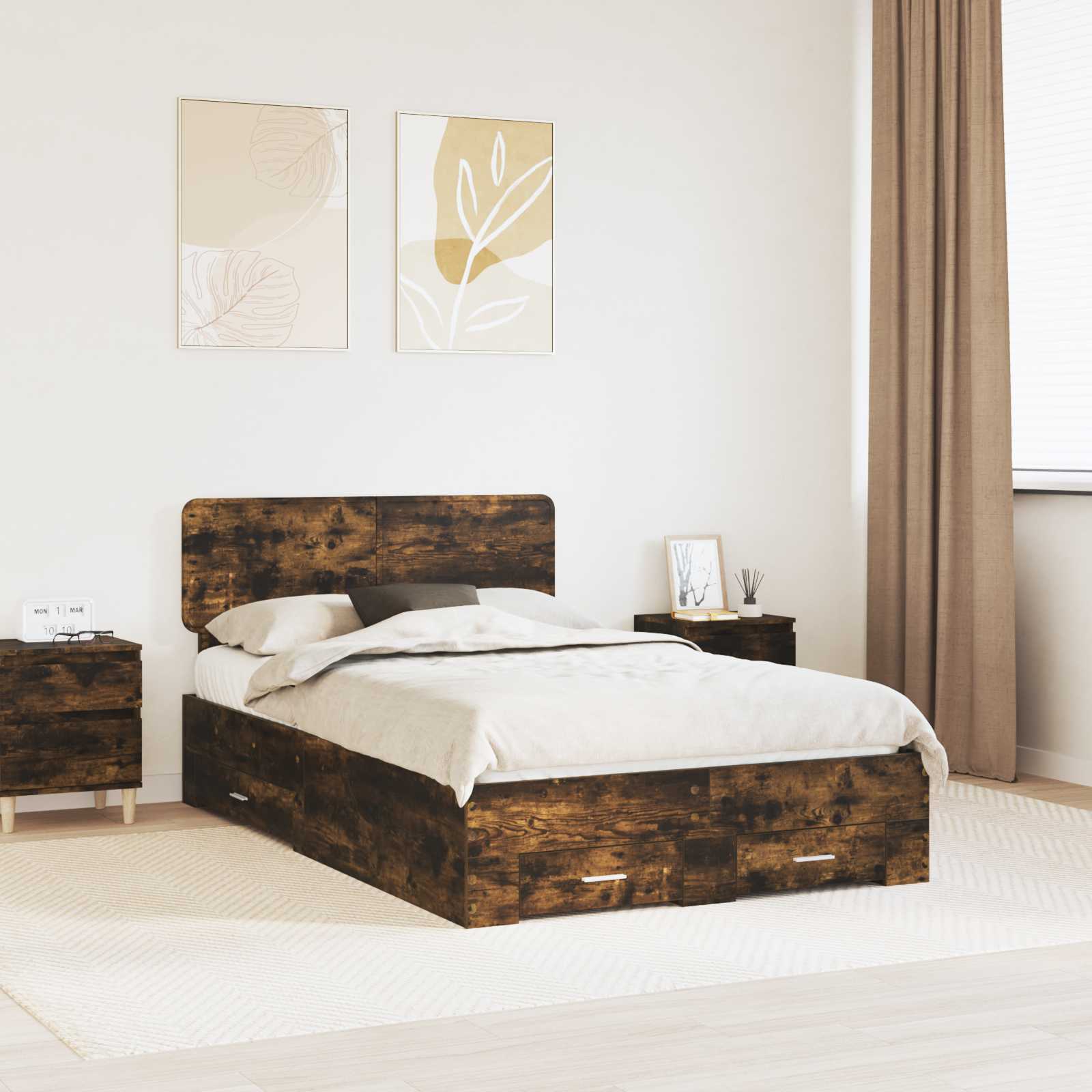 Bettrahmen Geräucherte Eiche 135 x 190 cm Holzwerkstoff
