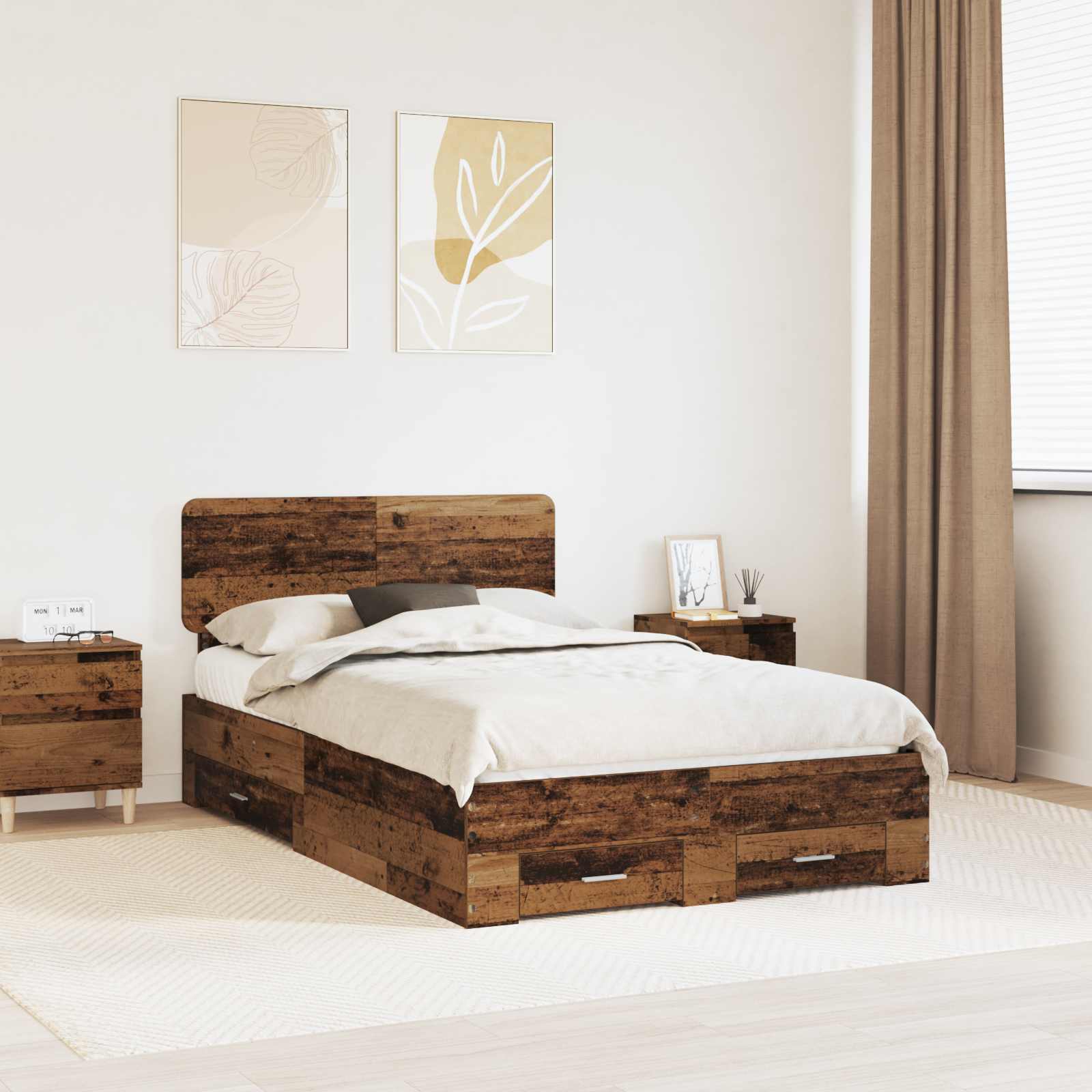Bettrahmen mit Schubladen Altholz 120 x 190 cm Holzwerkstoff