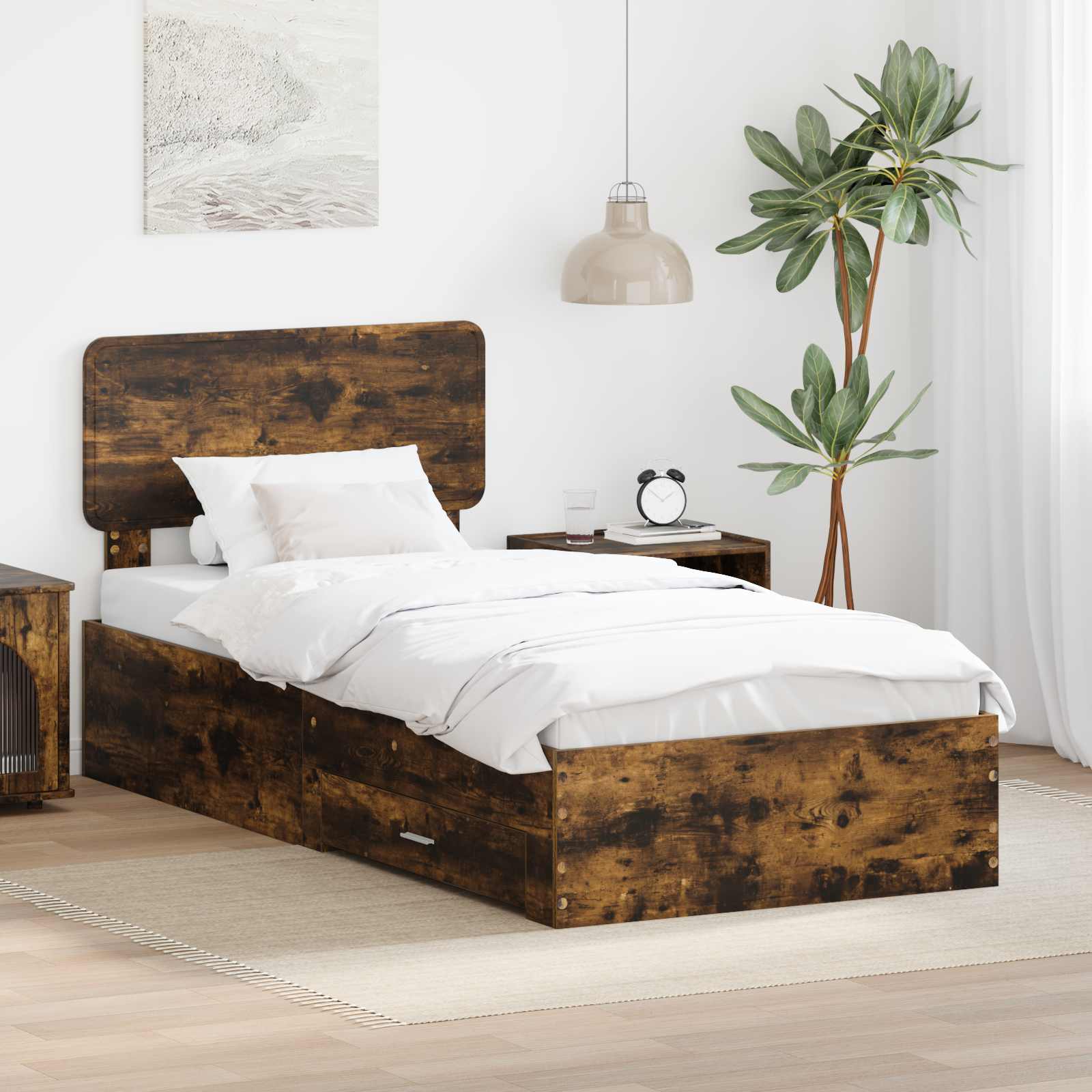 Bettrahmen Geräucherte Eiche 100 x 200 cm Holzwerkstoff