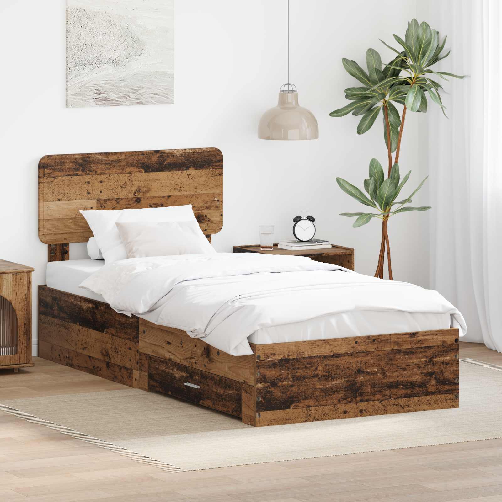 Bettrahmen mit Schubladen Altholz 90 x 200 cm Holzwerkstoff