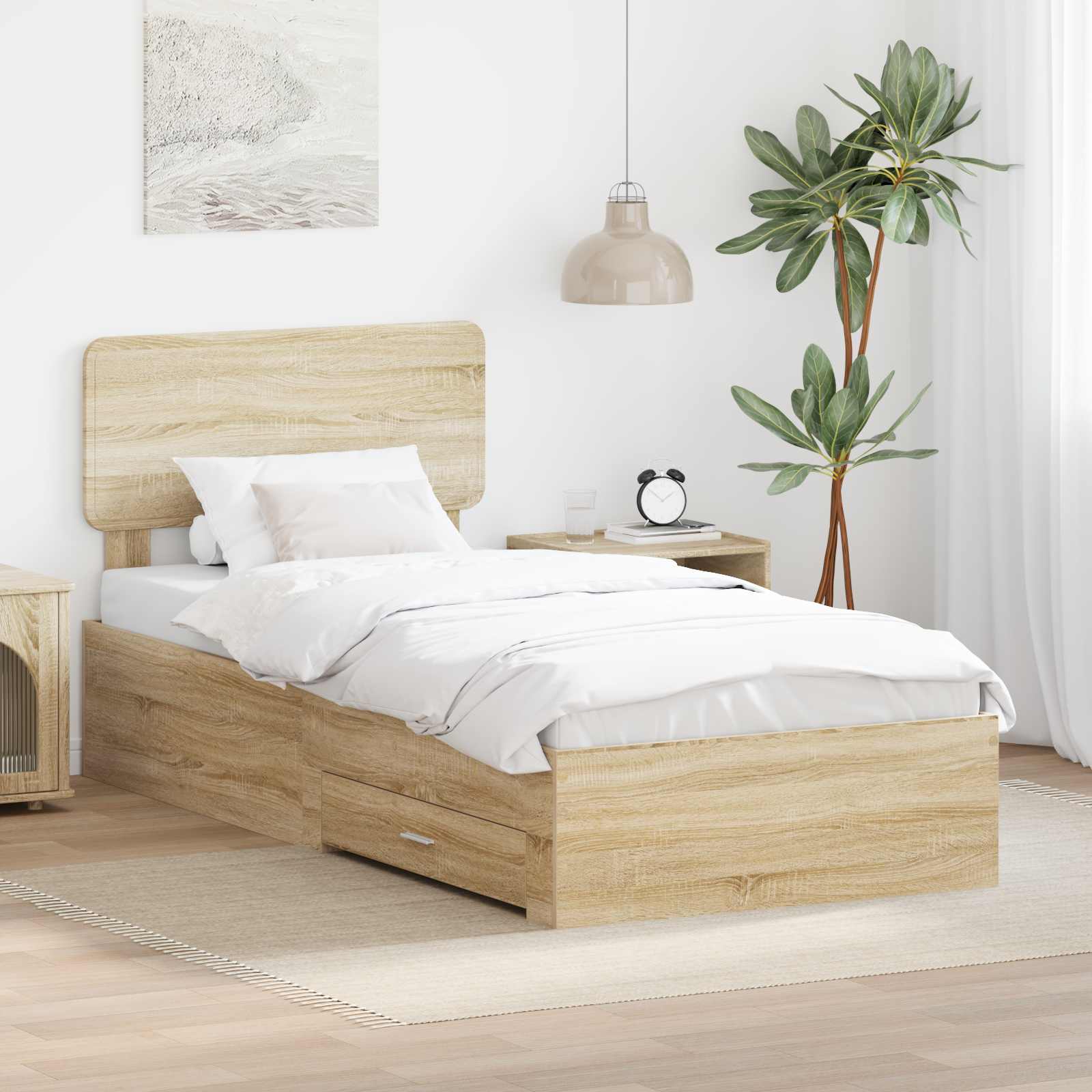 Bettrahmen mit Kopfteil Sonoma-Eiche 90 x 190 cm Holzwerkstoff