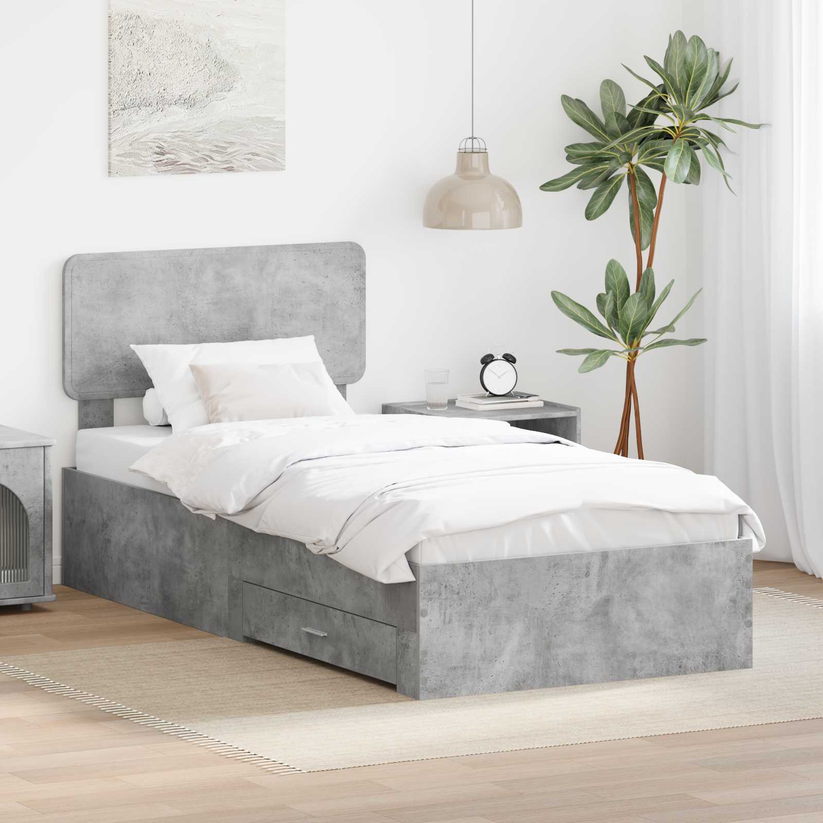 Bettrahmen mit Schubladen Beton Grau 70 x 190 cm Holzwerkstoff