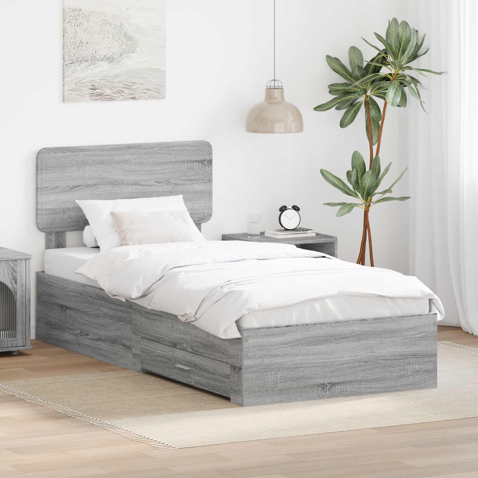 Bettrahmen mit Kopfteil Graues Sonoma 75 x 190 cm Holzwerkstoff