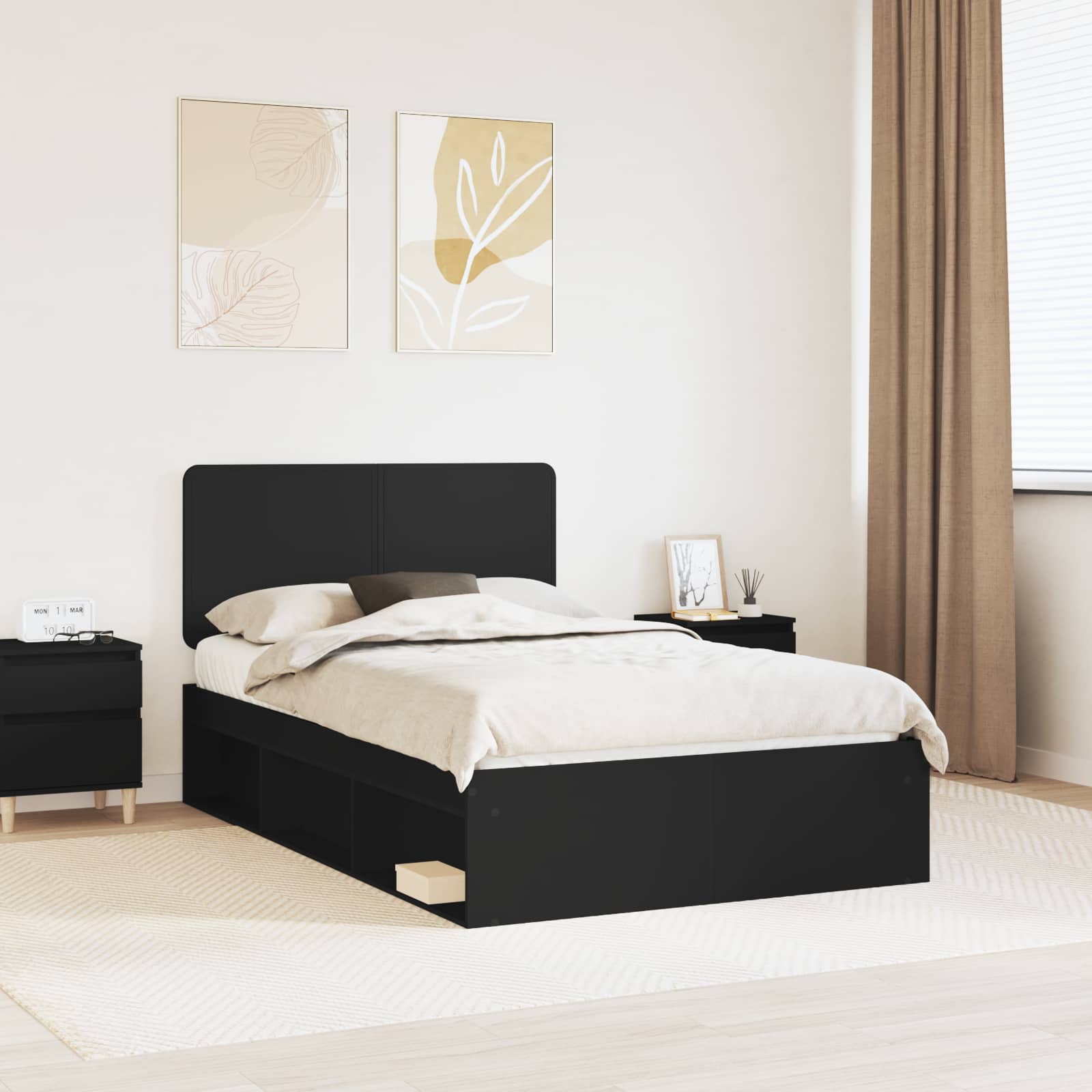 Bettrahmen Schwarz 120 x 190 cm Massives Kiefernholz