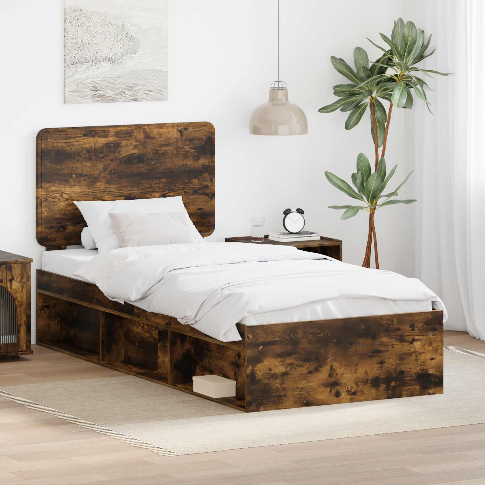 Bettrahmen Räuchereiche 90 x 190 cm Massives Kiefernholz