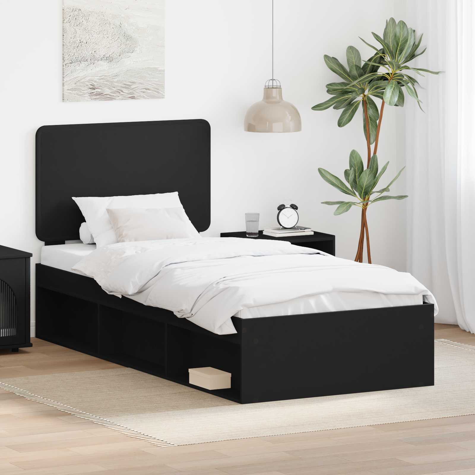 Bettrahmen Schwarz 75 x 190 cm Massives Kiefernholz