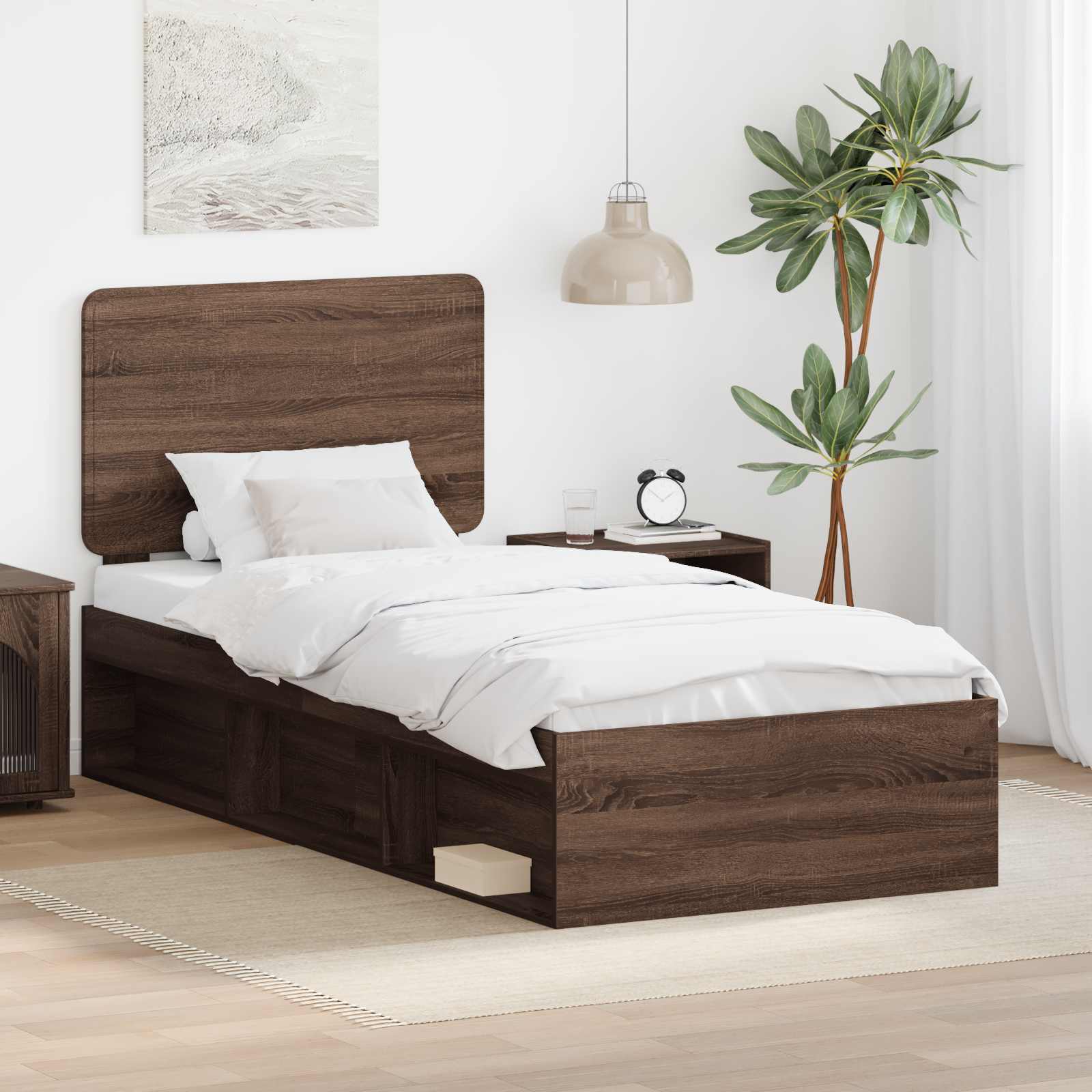 Bettrahmen Braun Eichen-Optik 75 x 190 cm Massives Kiefernholz