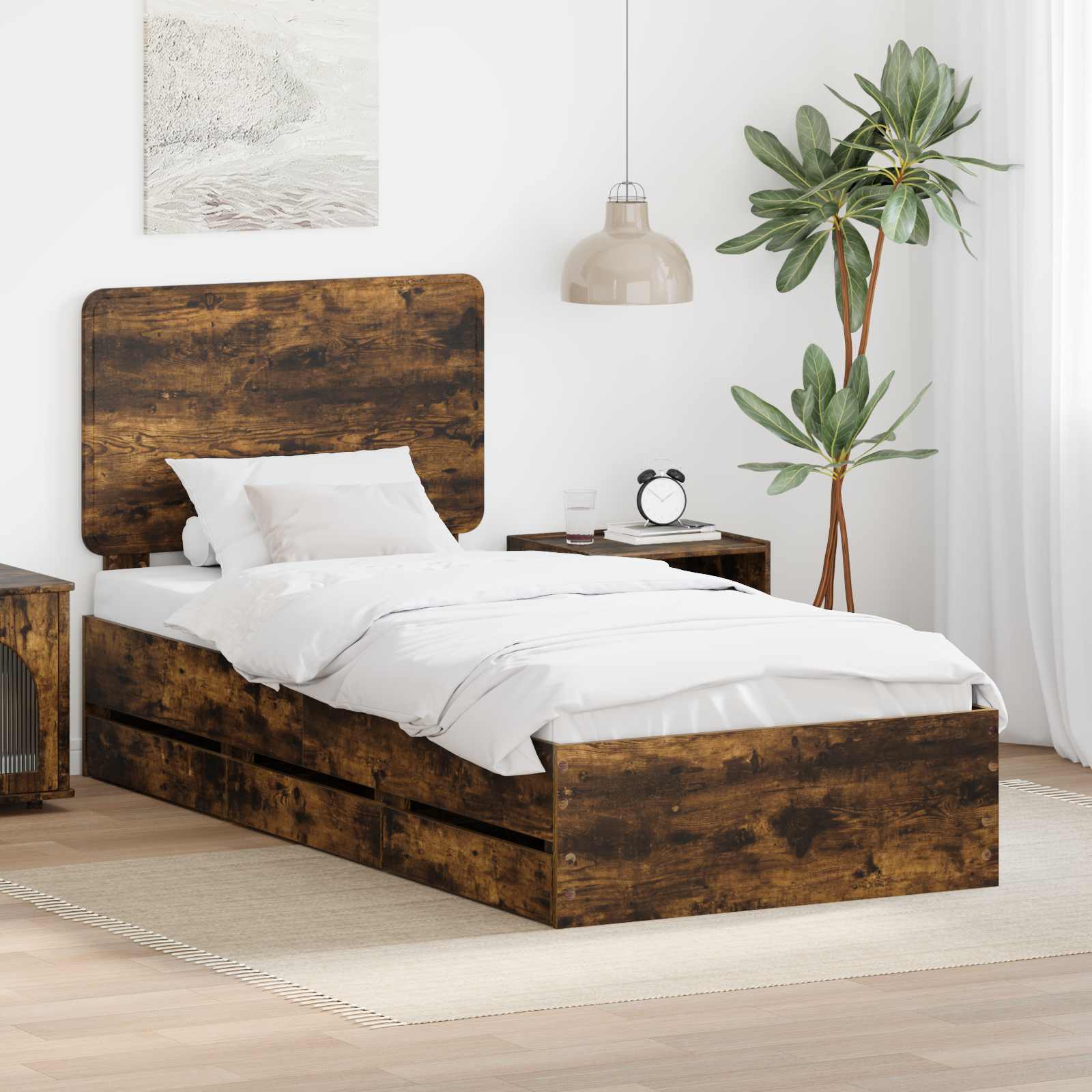 Bettrahmen Geräucherte Eiche 75 x 190 cm Ingenieurs Holz