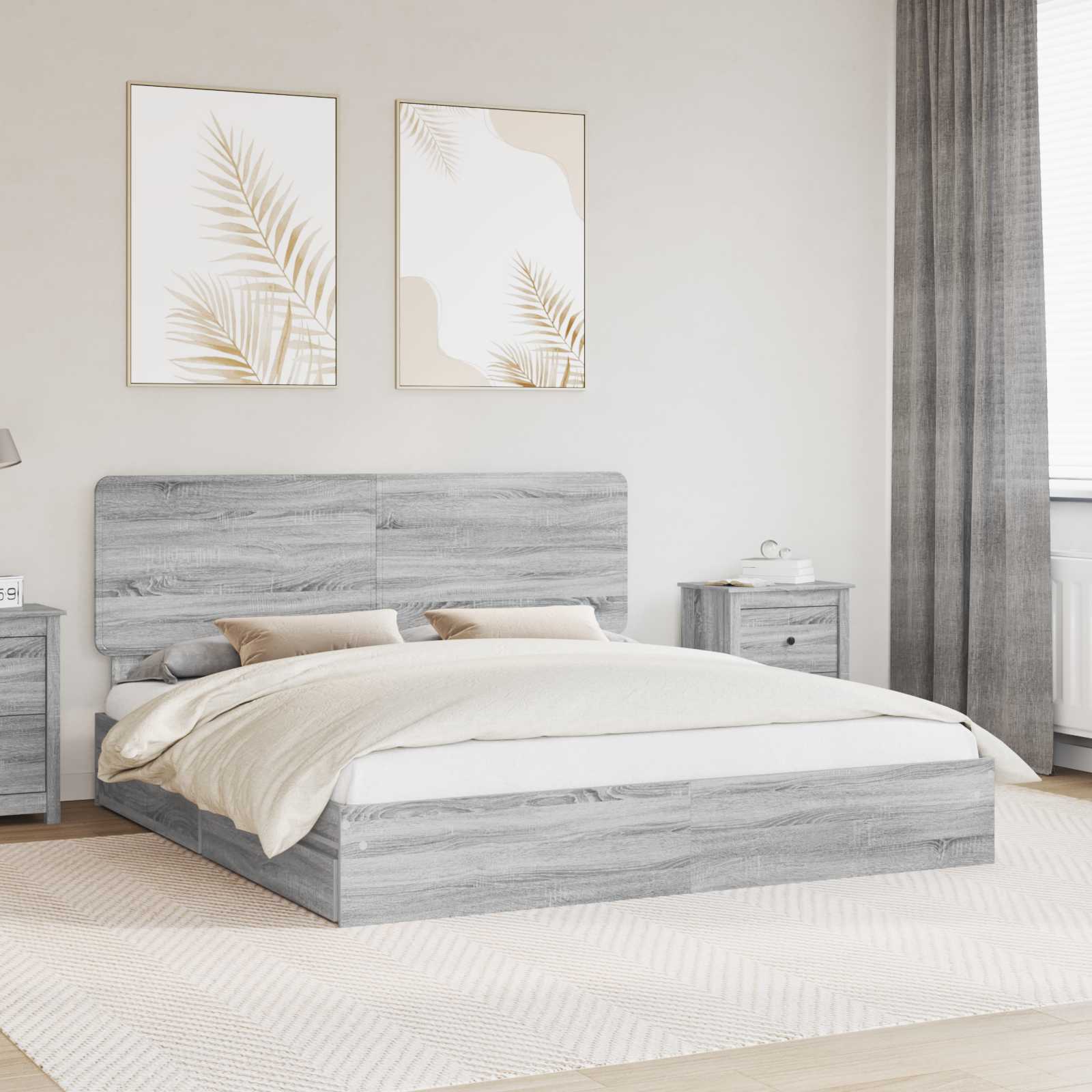 Aufbewahrungsbett Graues Sonoma 200 x 200 cm Holzwerkstoff