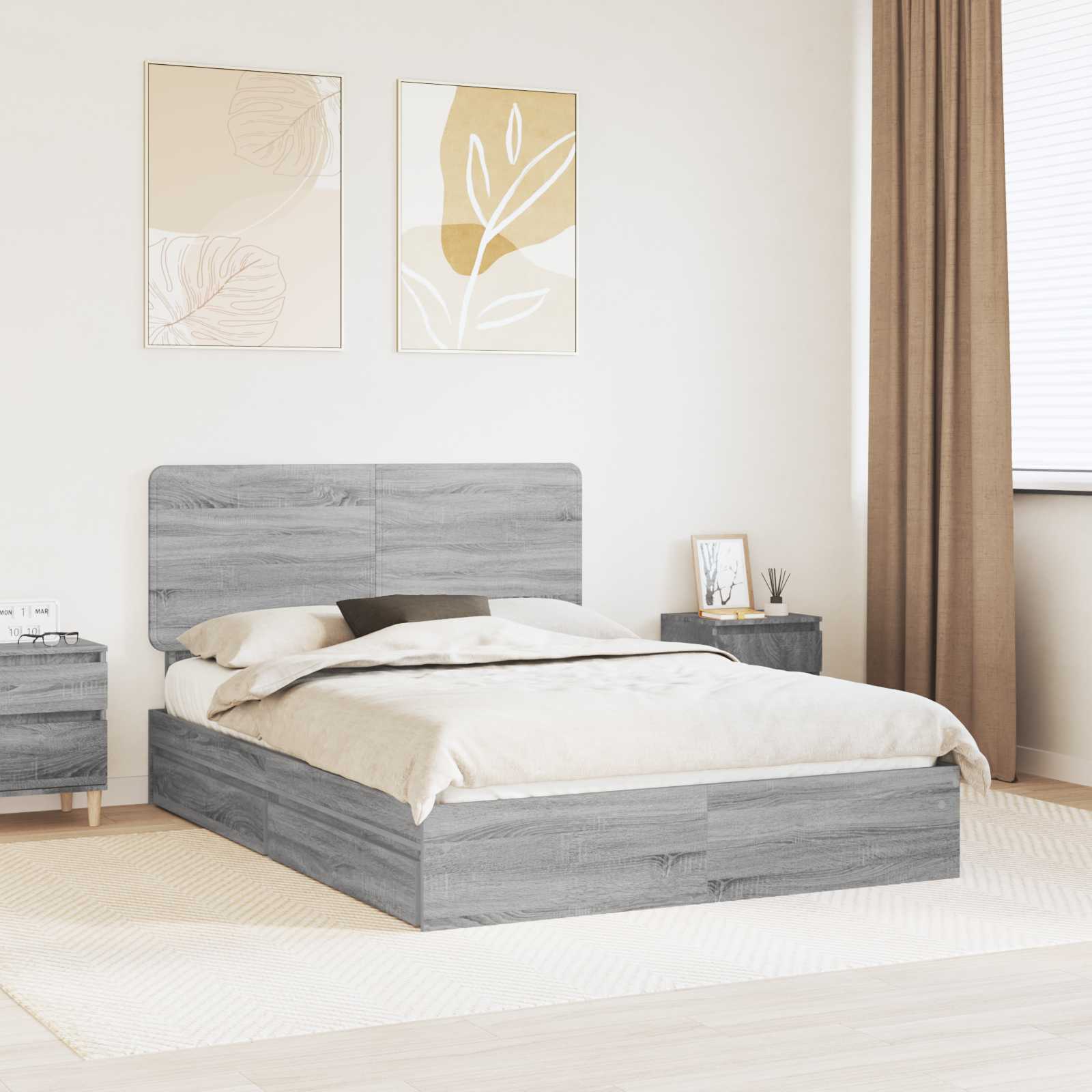 Aufbewahrungsbett Graues Sonoma 140 x 200 cm Holzwerkstoff