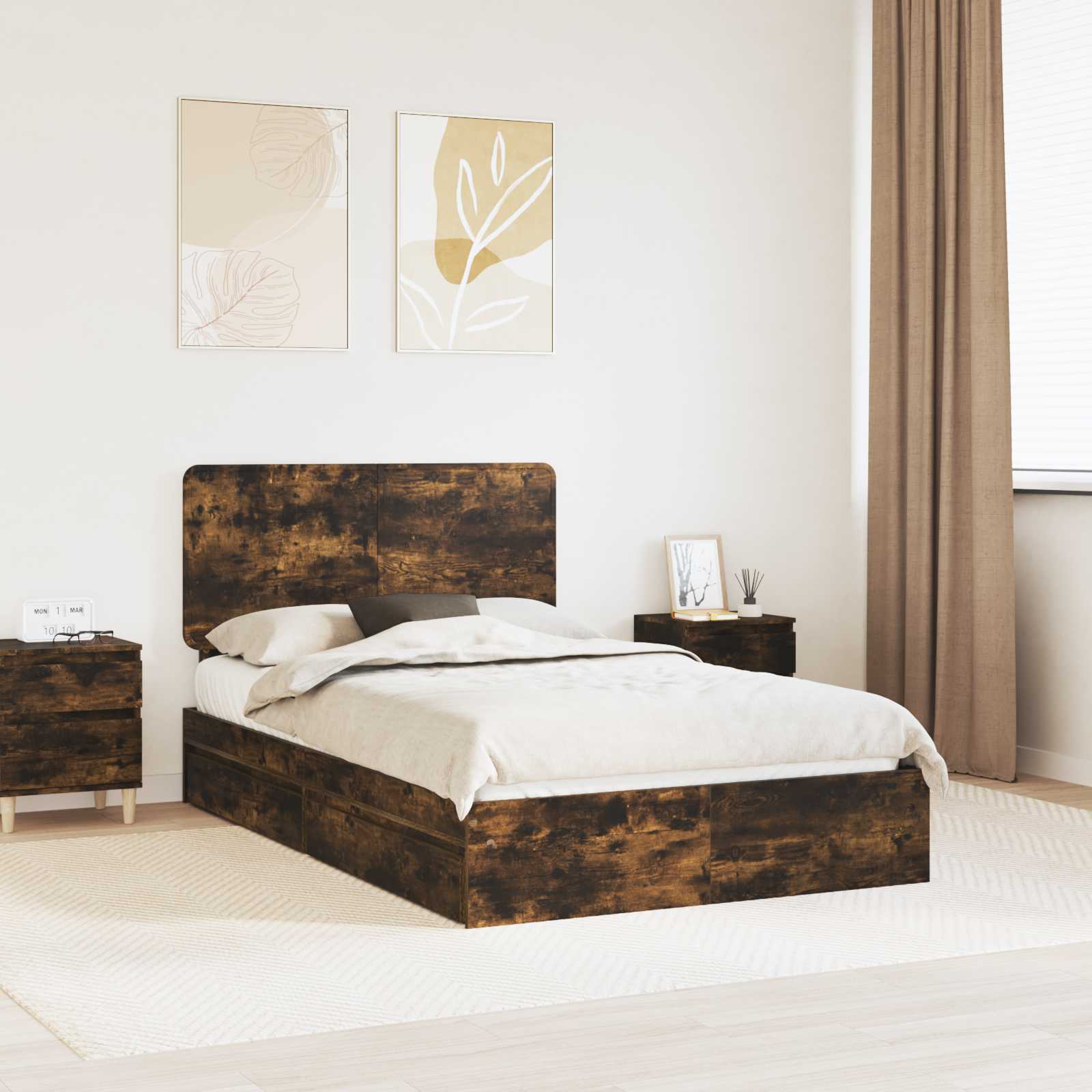 Aufbewahrungsbett Geräucherte Eiche 135 x 190 cm Holzwerkstoff
