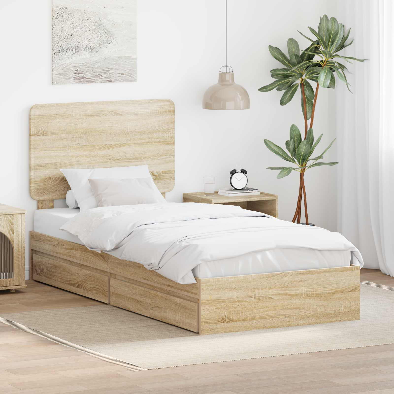 Aufbewahrungsbett Sonoma-Eiche 90 x 200 cm Holzwerkstoff