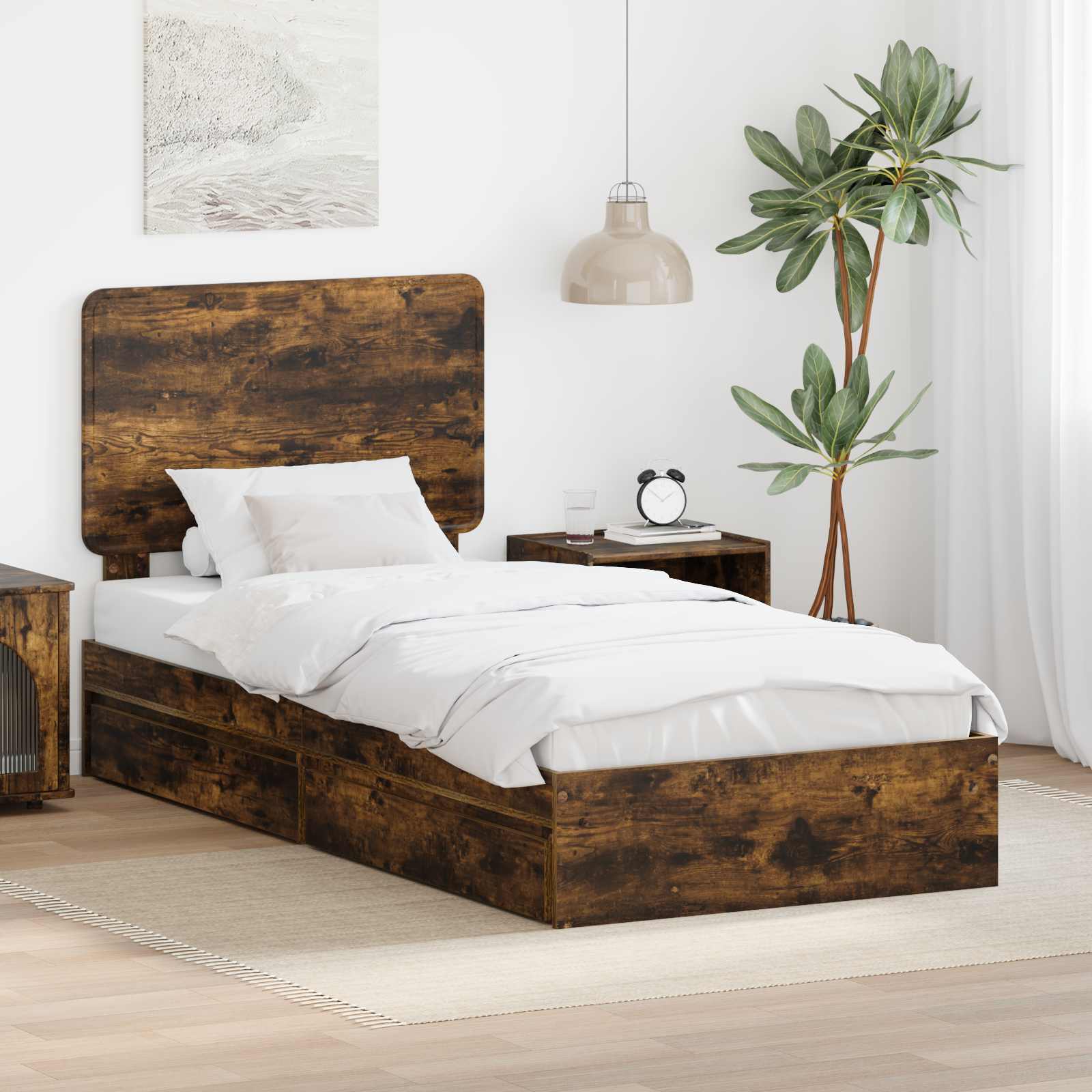 Aufbewahrungsbett Geräucherte Eiche 90 x 200 cm Holzwerkstoff
