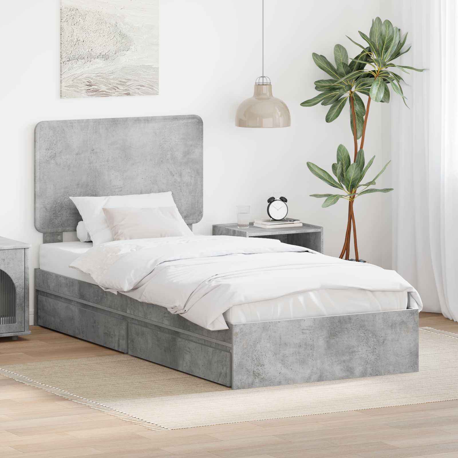 Aufbewahrungsbett Beton Grau 90 x 190 cm Holzwerkstoff