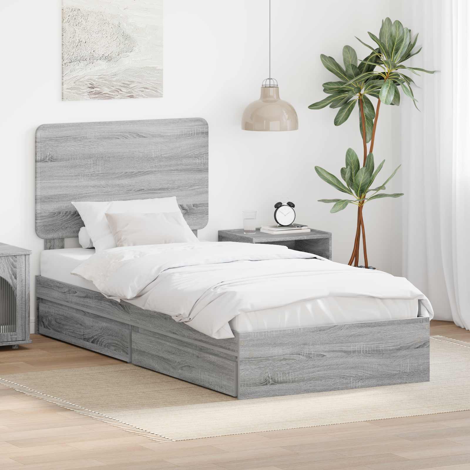 Aufbewahrungsbett Graues Sonoma 90 x 190 cm Holzwerkstoff