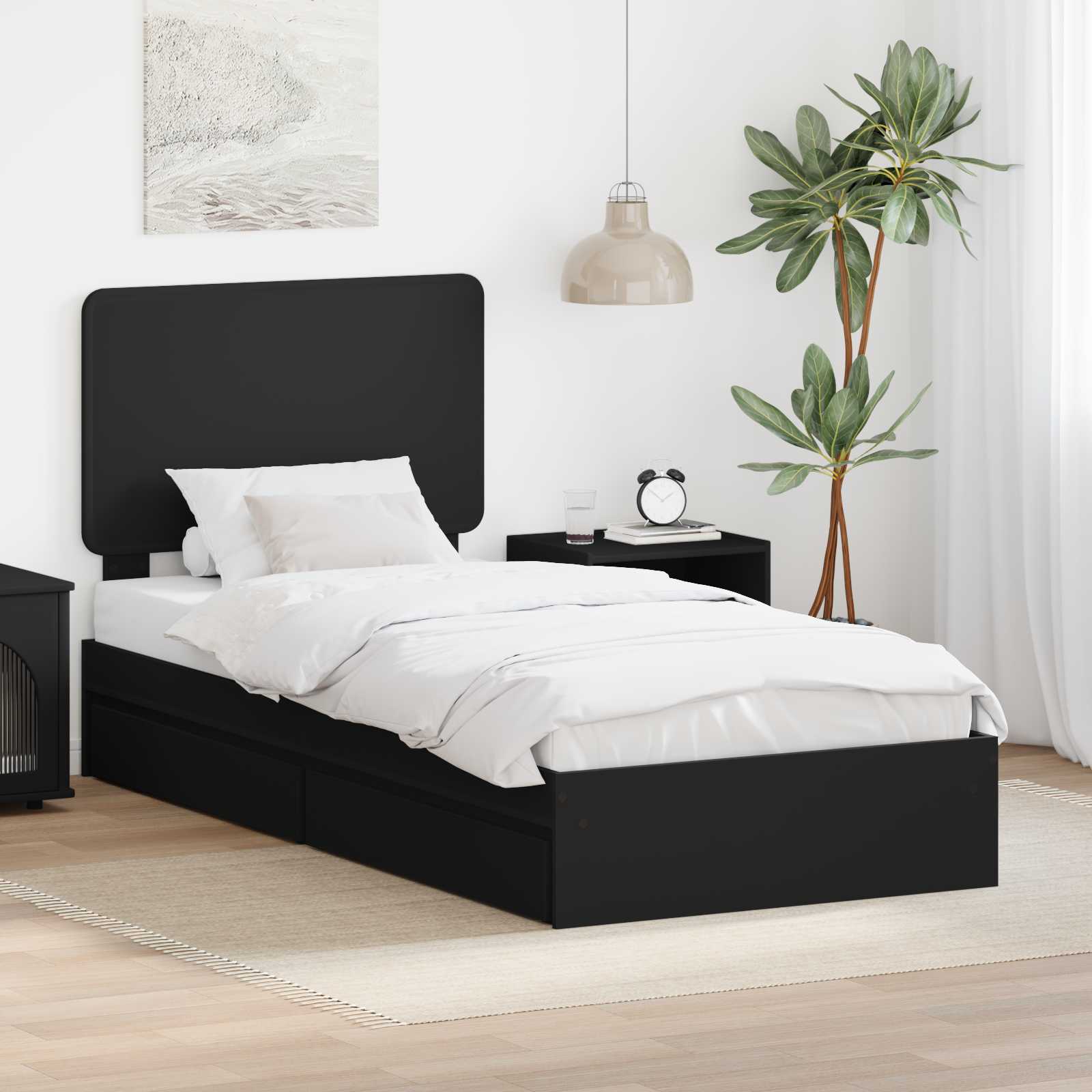 Aufbewahrungsbett Verstellbar Schwarz 75 x 190 cm Holzwerkstoff