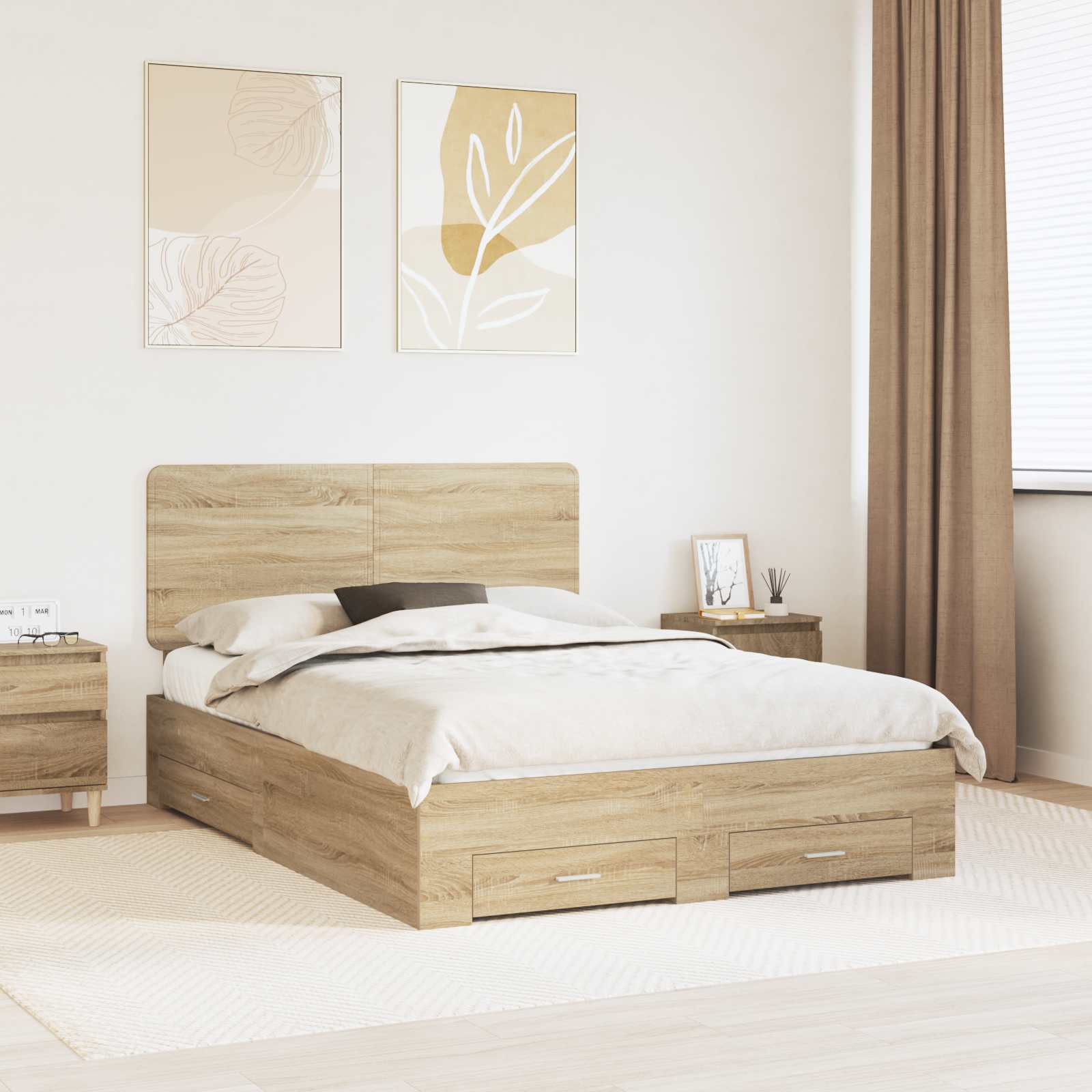 Bettrahmen mit Kopfteil Sonoma-Eiche 140 x 190 cm Holzwerkstoff