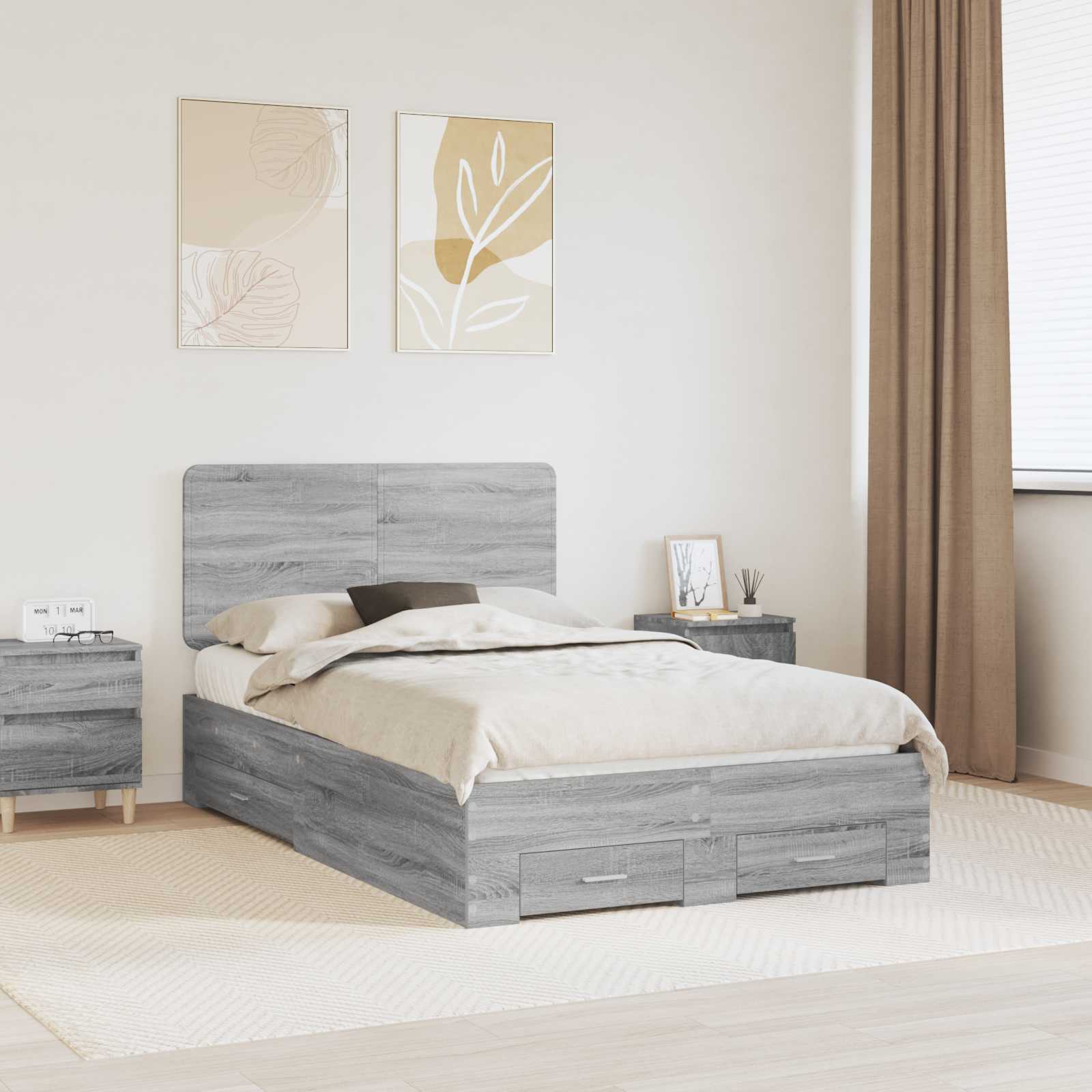 Bettrahmen Graues Sonoma 135 x 190 cm Holzwerkstoff