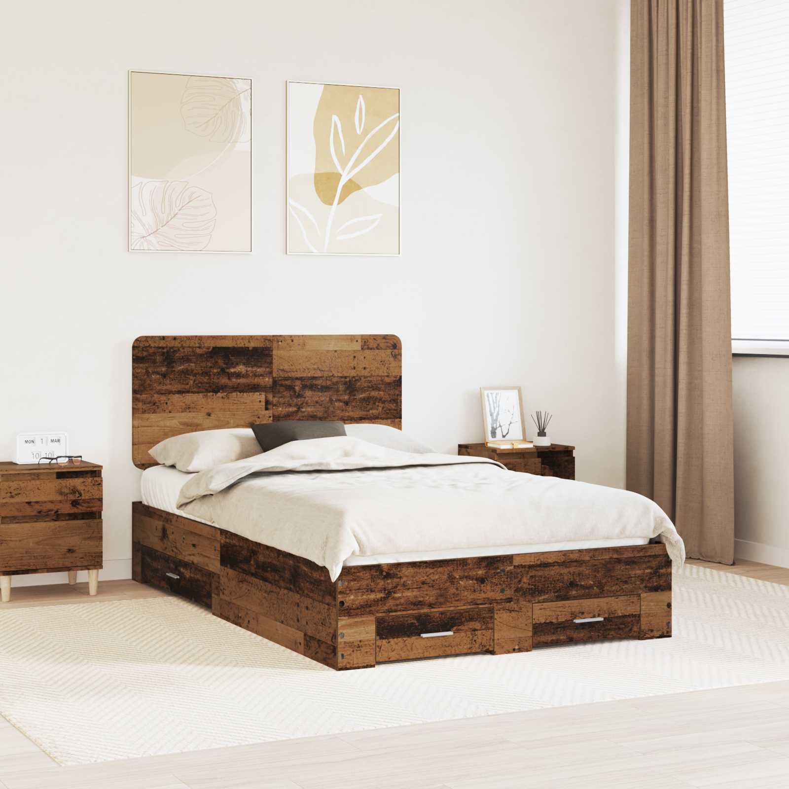 Bettrahmen mit Schubladen Altholz 120 x 190 cm Holzwerkstoff