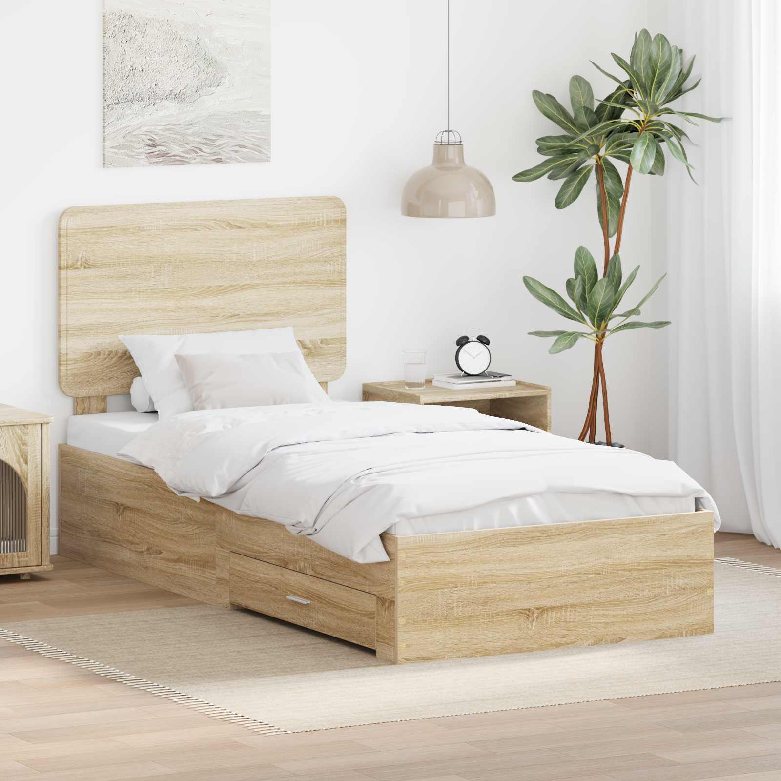 Bettrahmen mit Kopfteil Sonoma-Eiche 100 x 200 cm Holzwerkstoff