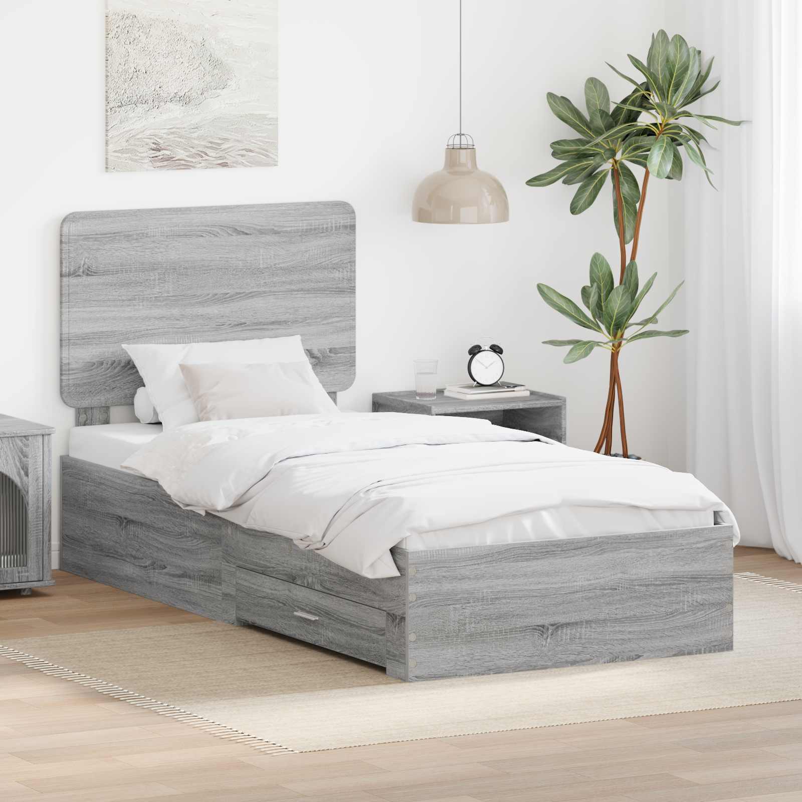 Bettrahmen mit Kopfteil Graues Sonoma 90 x 190 cm Holzwerkstoff