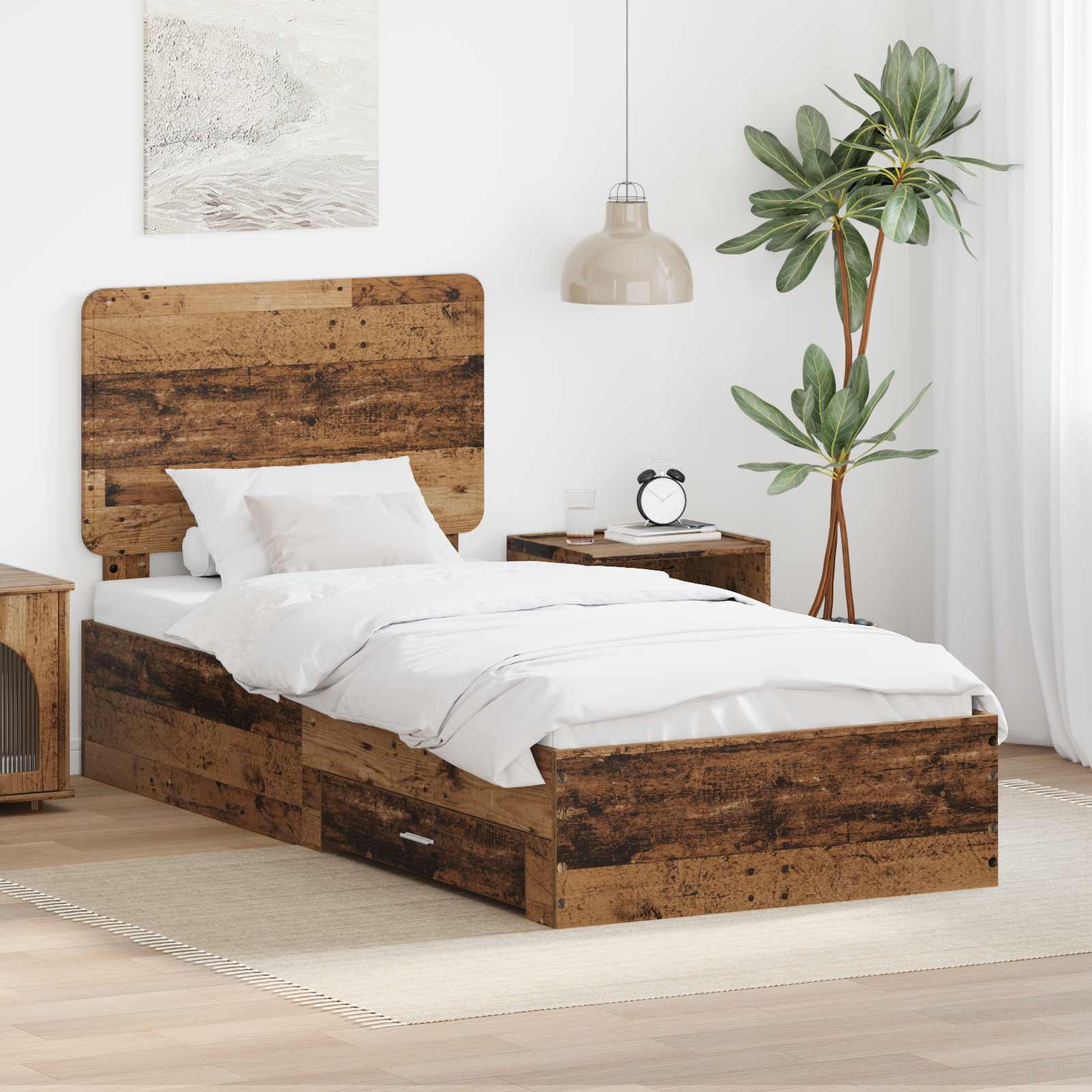 Bettrahmen mit Schubladen Altholz 90 x 190 cm Holzwerkstoff