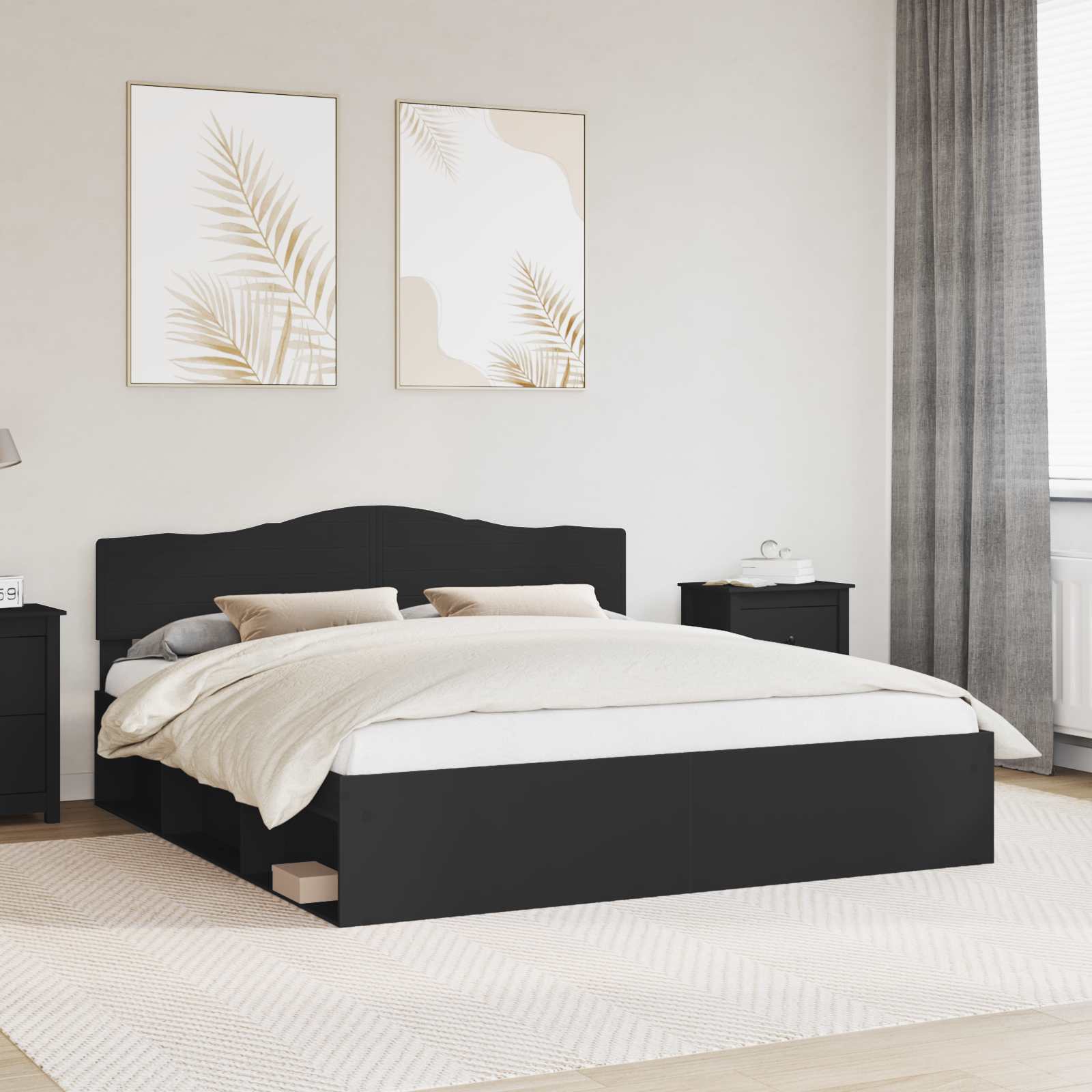 Bettrahmen Schwarz 200 x 200 cm Massives Kiefernholz