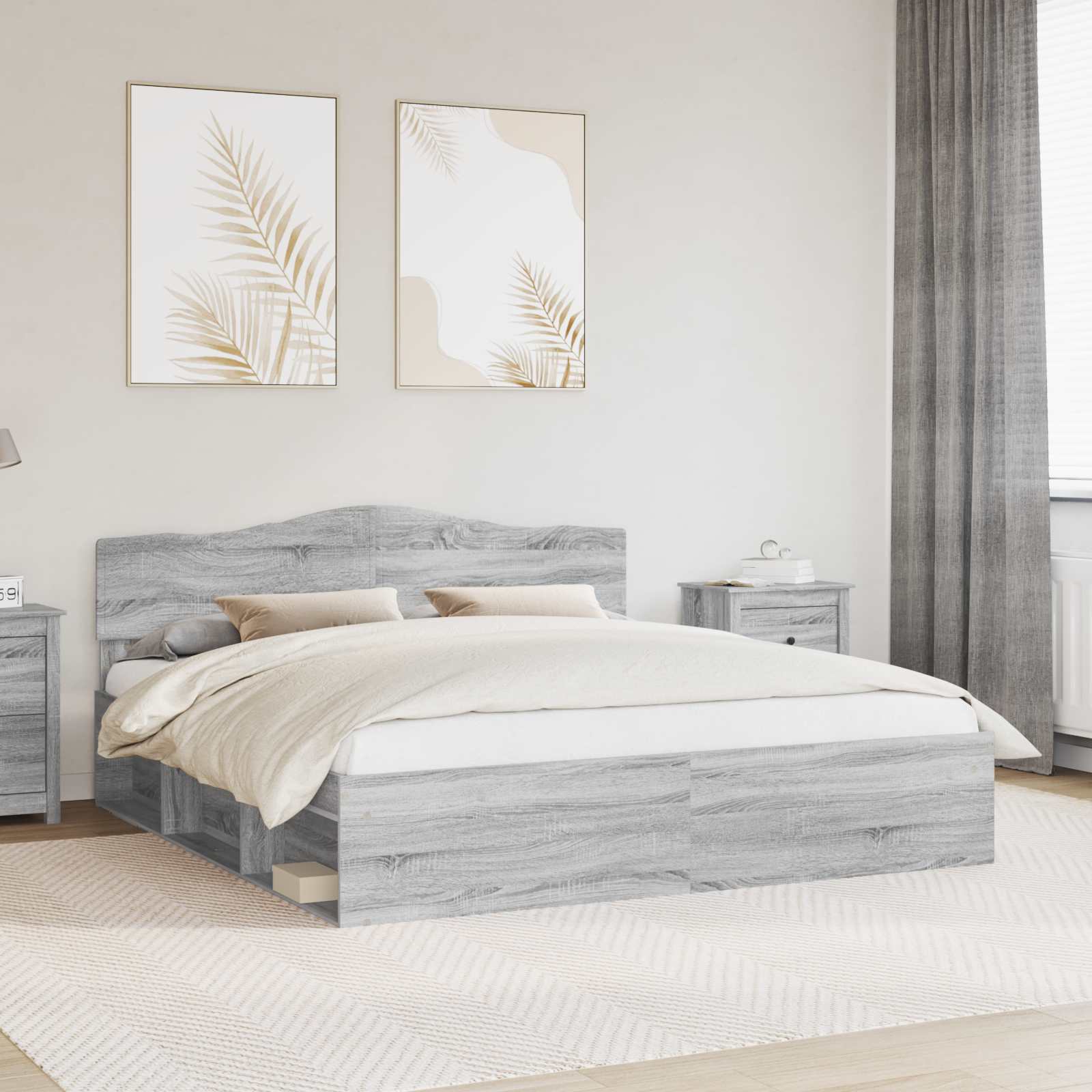 Bettrahmen Graues Sonoma 200 x 200 cm Massives Kiefernholz