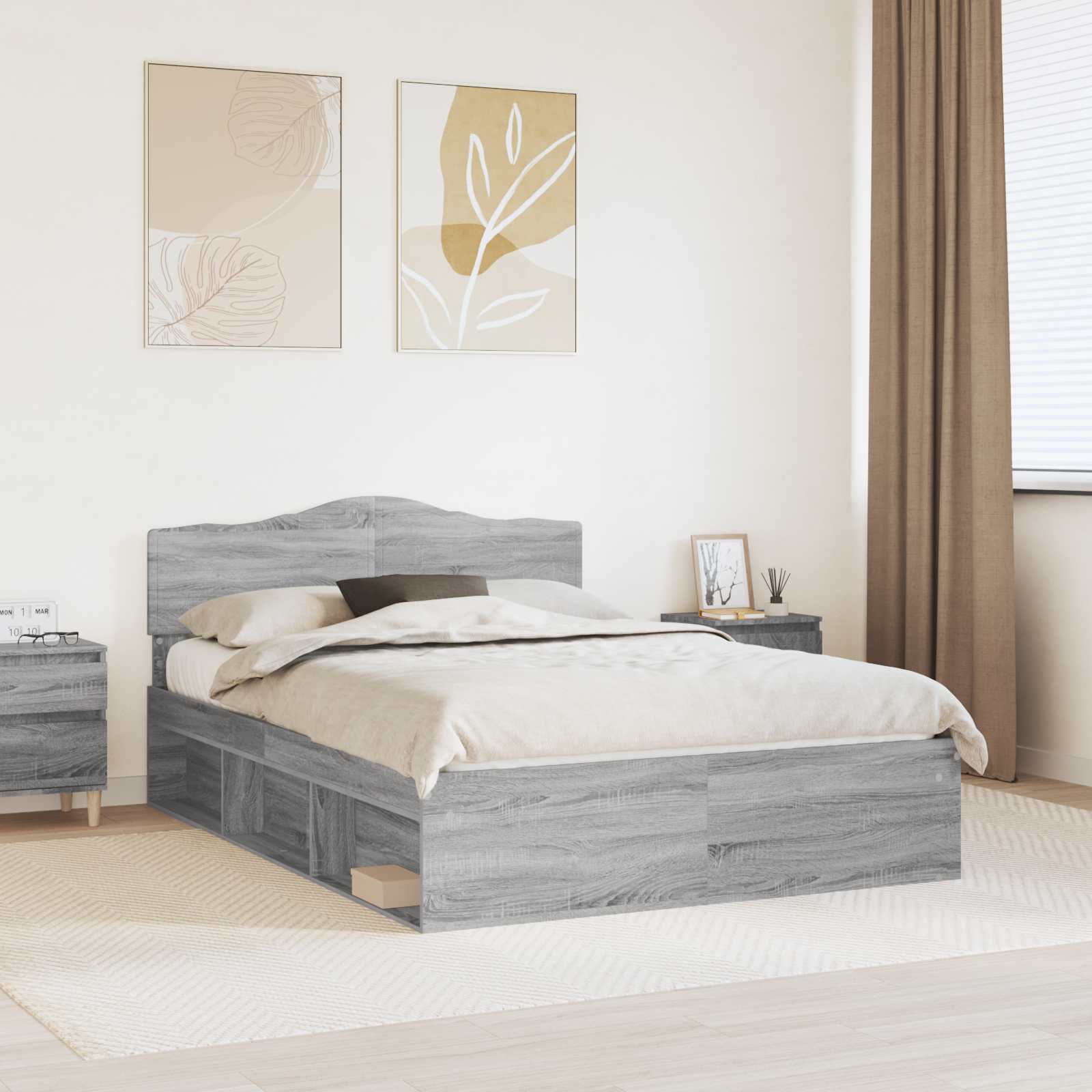 Bettrahmen Graues Sonoma 140 x 200 cm Massives Kiefernholz