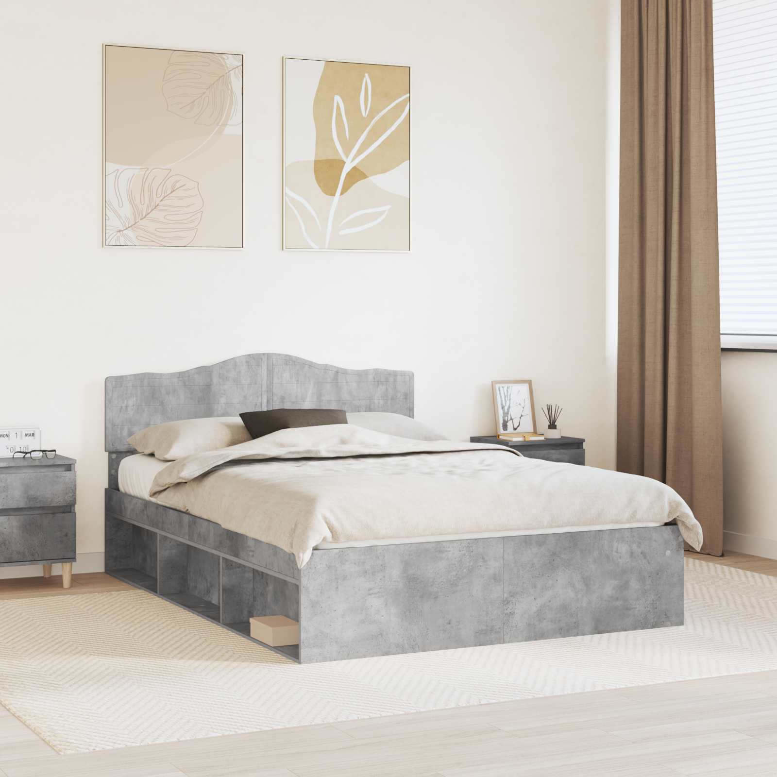 Bettrahmen mit Kopfteil Beton 140 x 190 cm Massives Kiefernholz