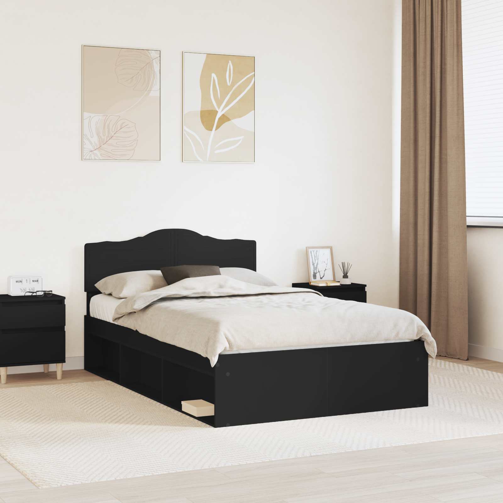Bettrahmen Schwarz 135 x 190 cm Massives Kiefernholz