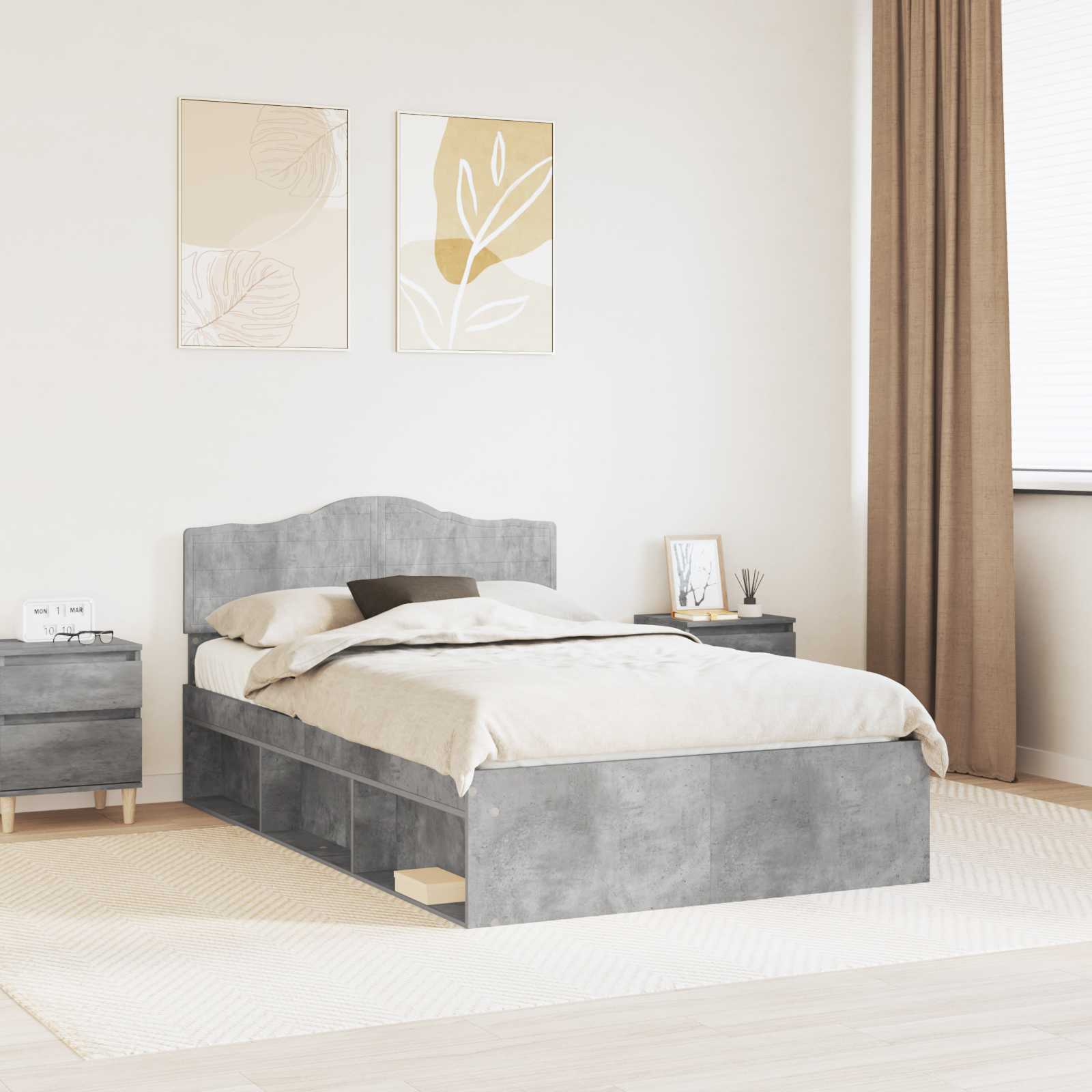 Bettrahmen Beton Grau 135 x 190 cm Massives Kiefernholz