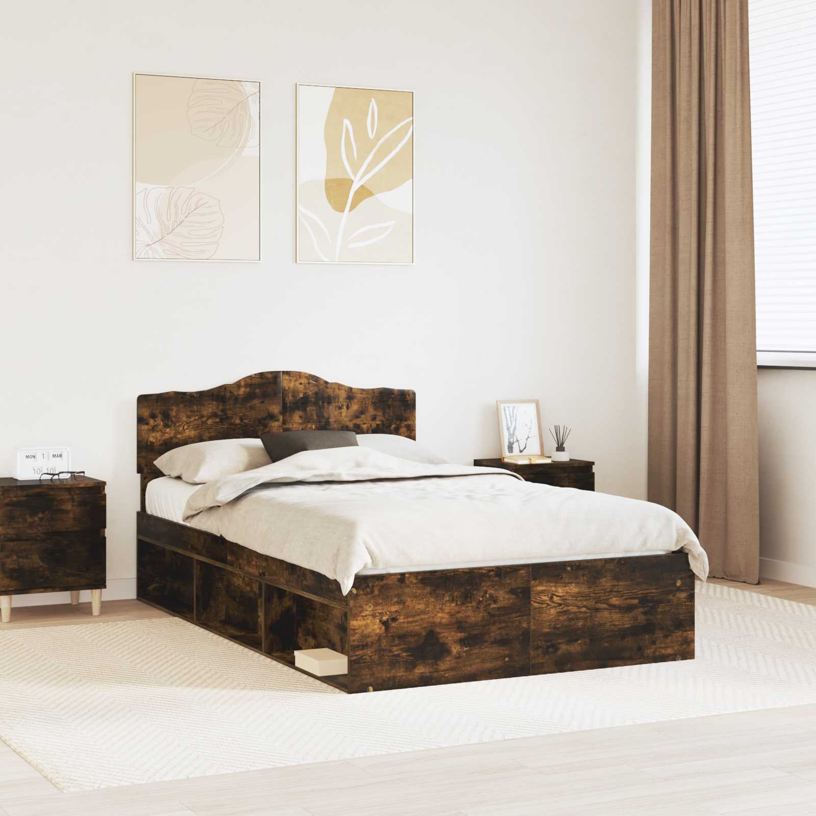 Bettrahmen Geräucherte Eiche 135 x 190 cm Massives Kiefernholz