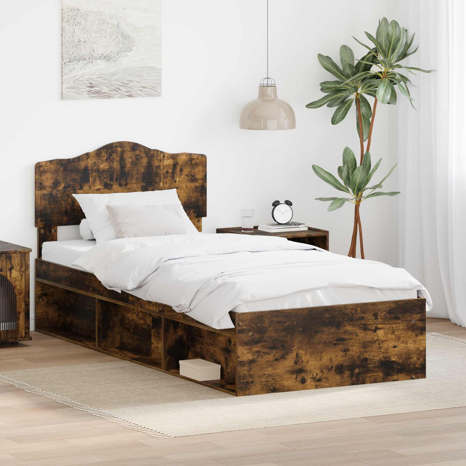 Bettrahmen Geräucherte Eiche 100 x 200 cm Massives Kiefernholz